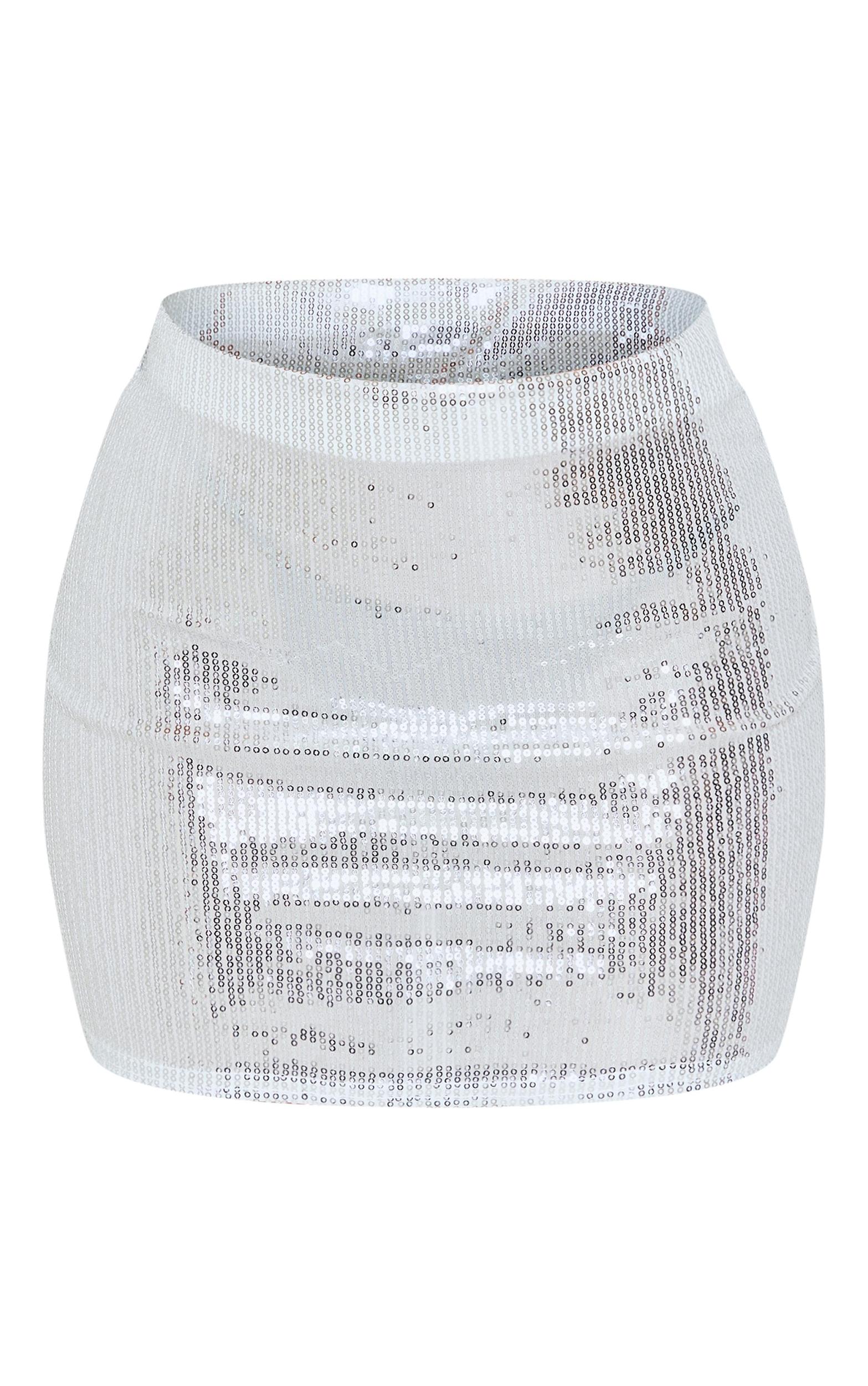 Petite Silver Sequin Micro Mini Skirt Product Image