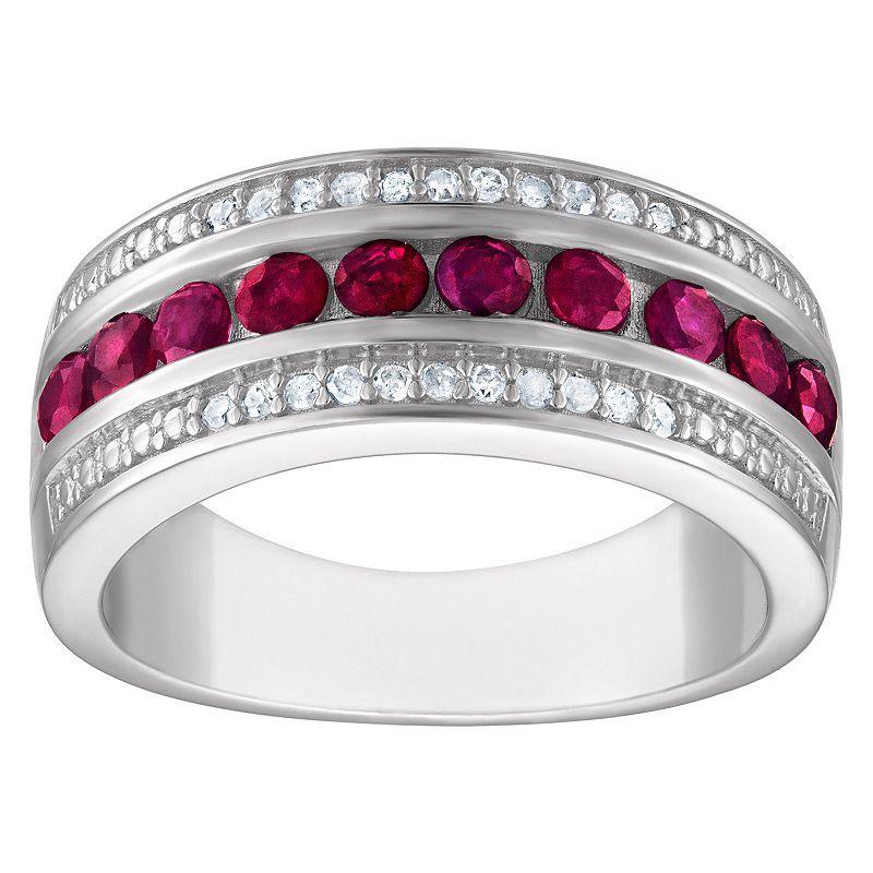 Tiara Sterling Silver Ruby & 1/10 Carat T.W. Diamond Ring, Women's,  Product Image