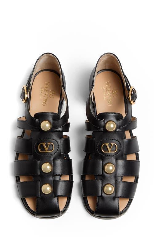 VALENTINO GARAVANI Vlogo Signature Faux-pearl Flat Sandals In Black Product Image