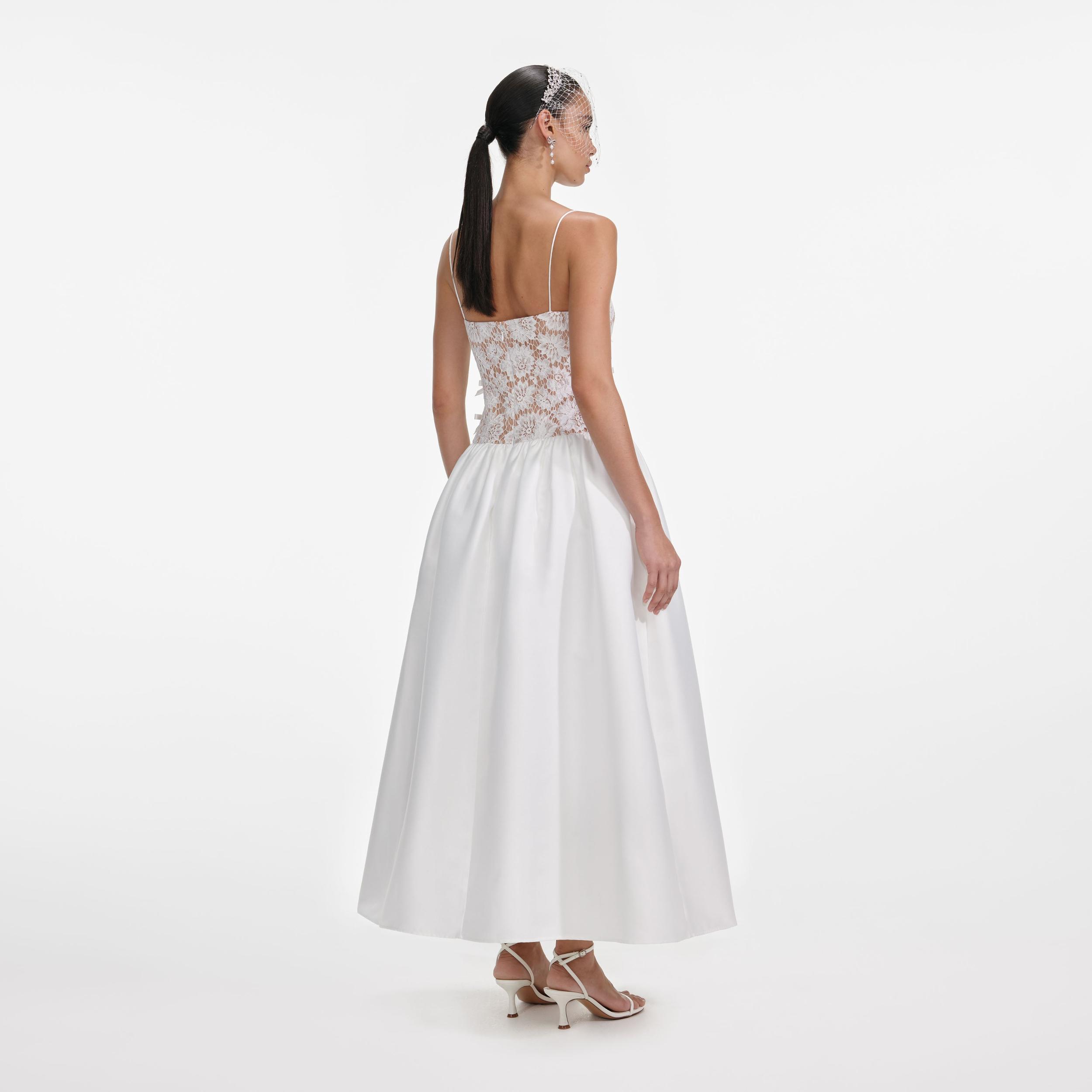 White Lace Taffeta Maxi Dress Product Image