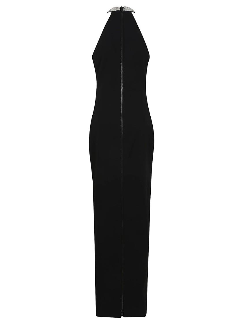 BALMAIN Faux Pearl-embellished Halterneck Velvet Gown In Black Product Image