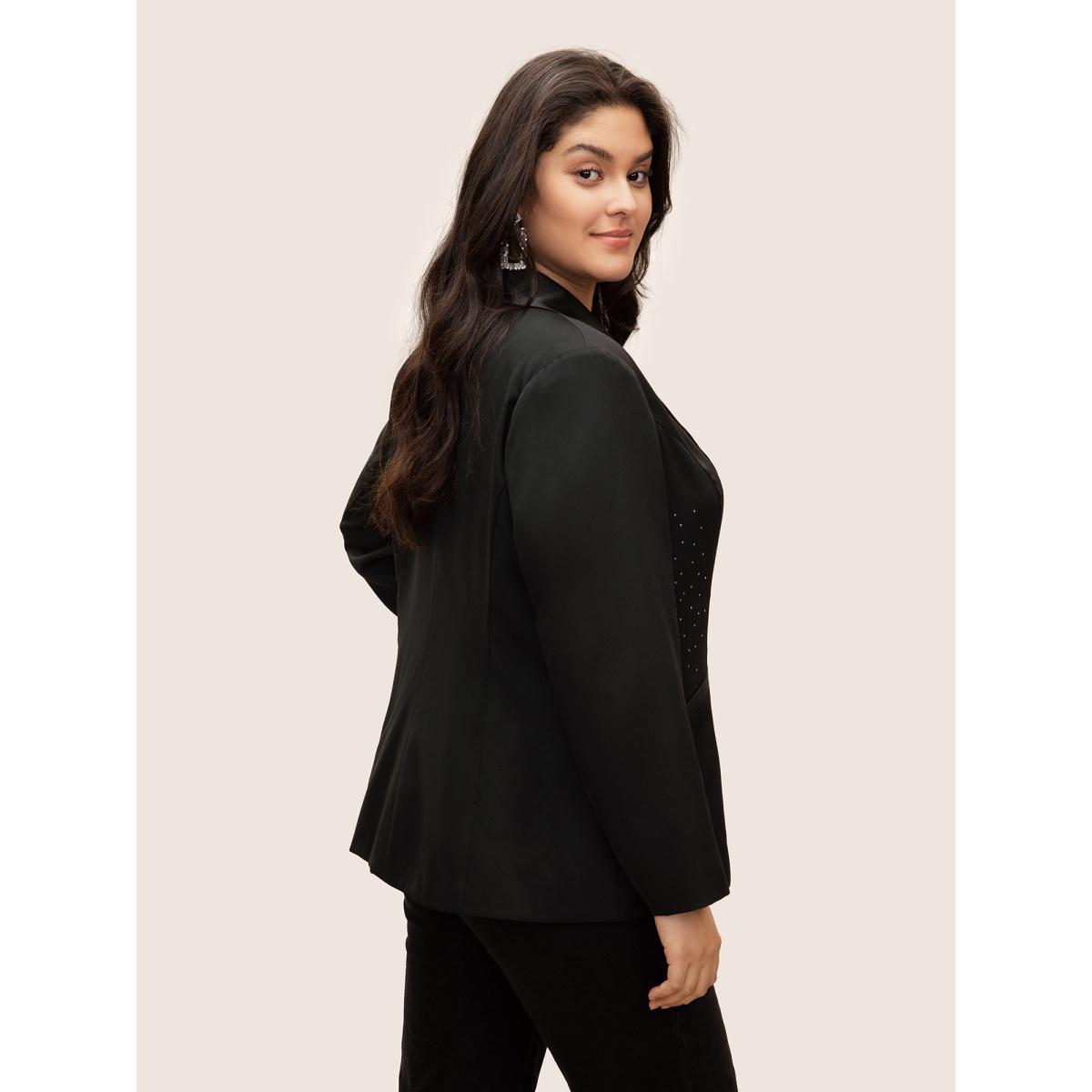 Plus Size Rhinestone Detail Patched Pocket Button Up Blazer Black Women Party Plain Non Sleeve Long Sleeve Suit Collar 28/5X Single-flap pocket Cocktail Blazers BloomChic Product Image