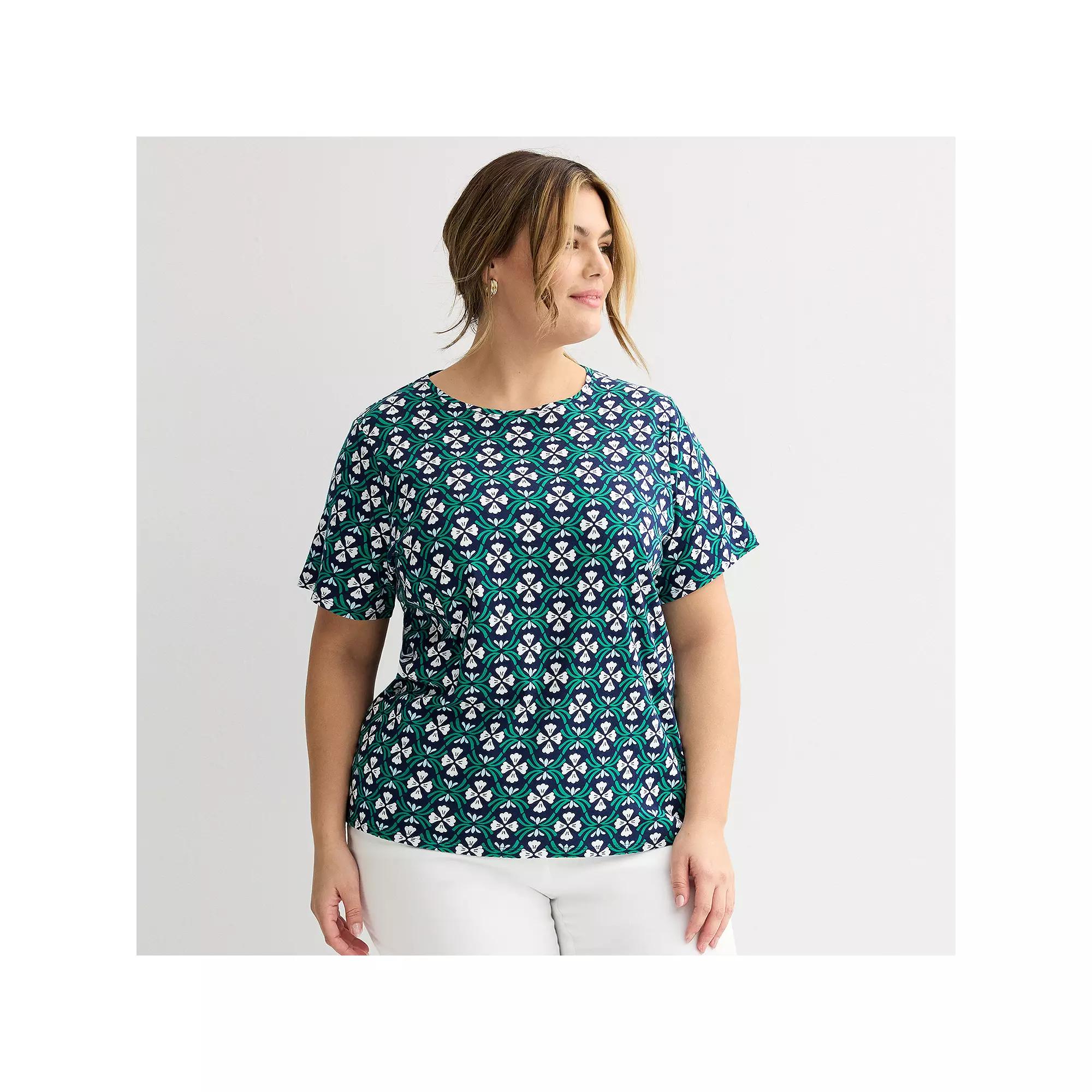 Plus Size Croft & Barrow® Essential Crewneck Top, Women's, Size: 0X, Navy Green Tile Product Image