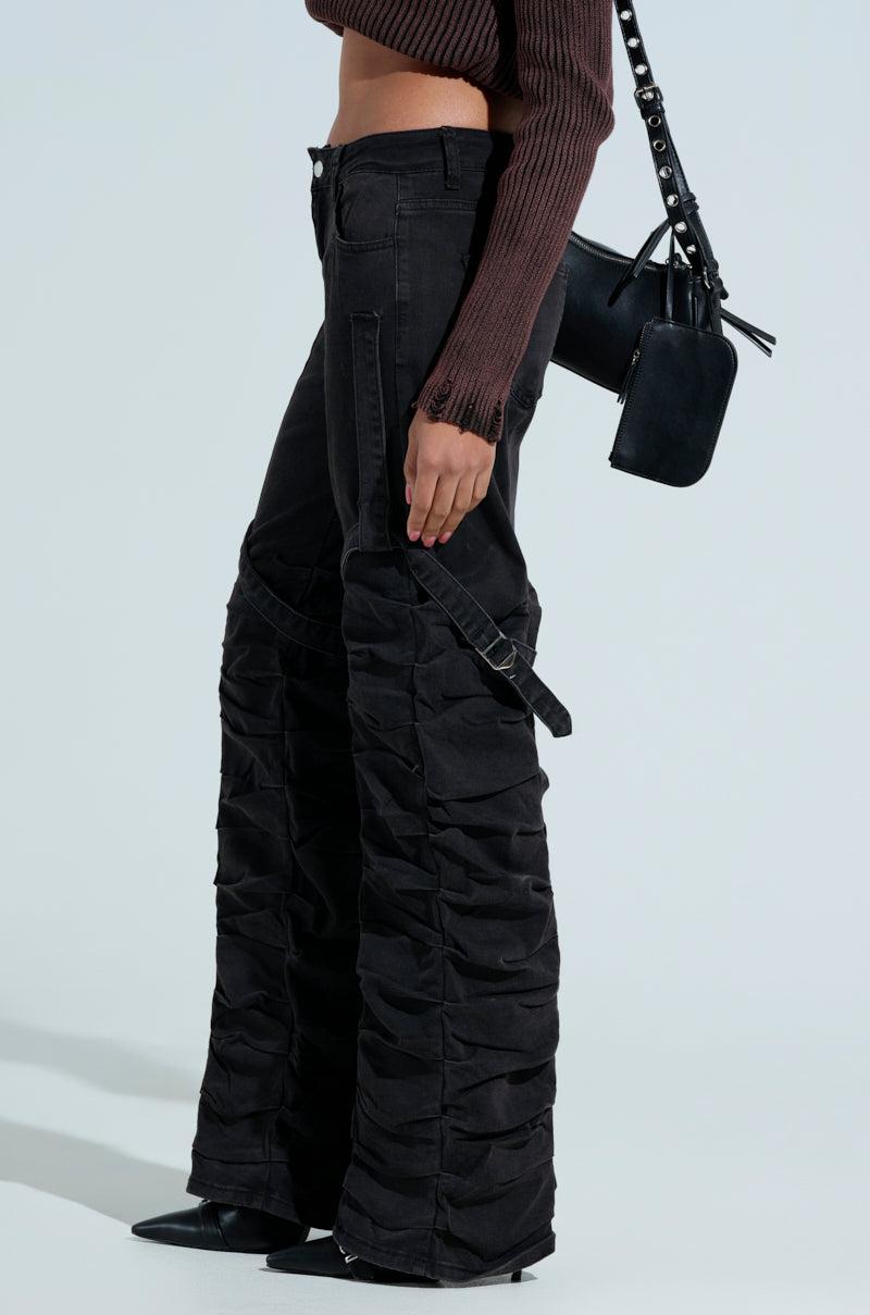 GOING CRAZY BLACK DENIM PANT WITH BUCKLE Product Image