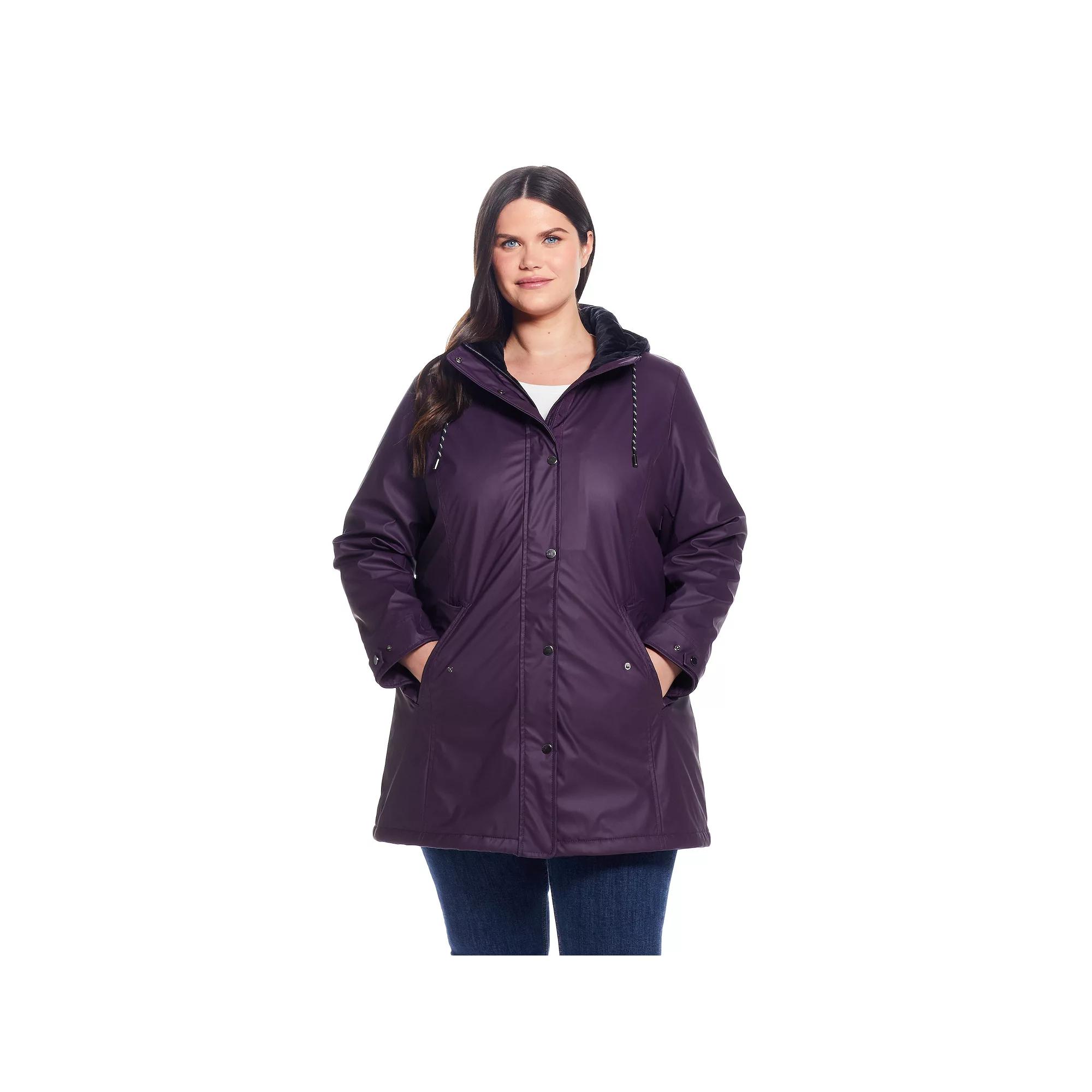 Plus Size Weathercast Hooded Midweight Rain Jacket, Women's, Size: 2XL, Dark Purple Product Image