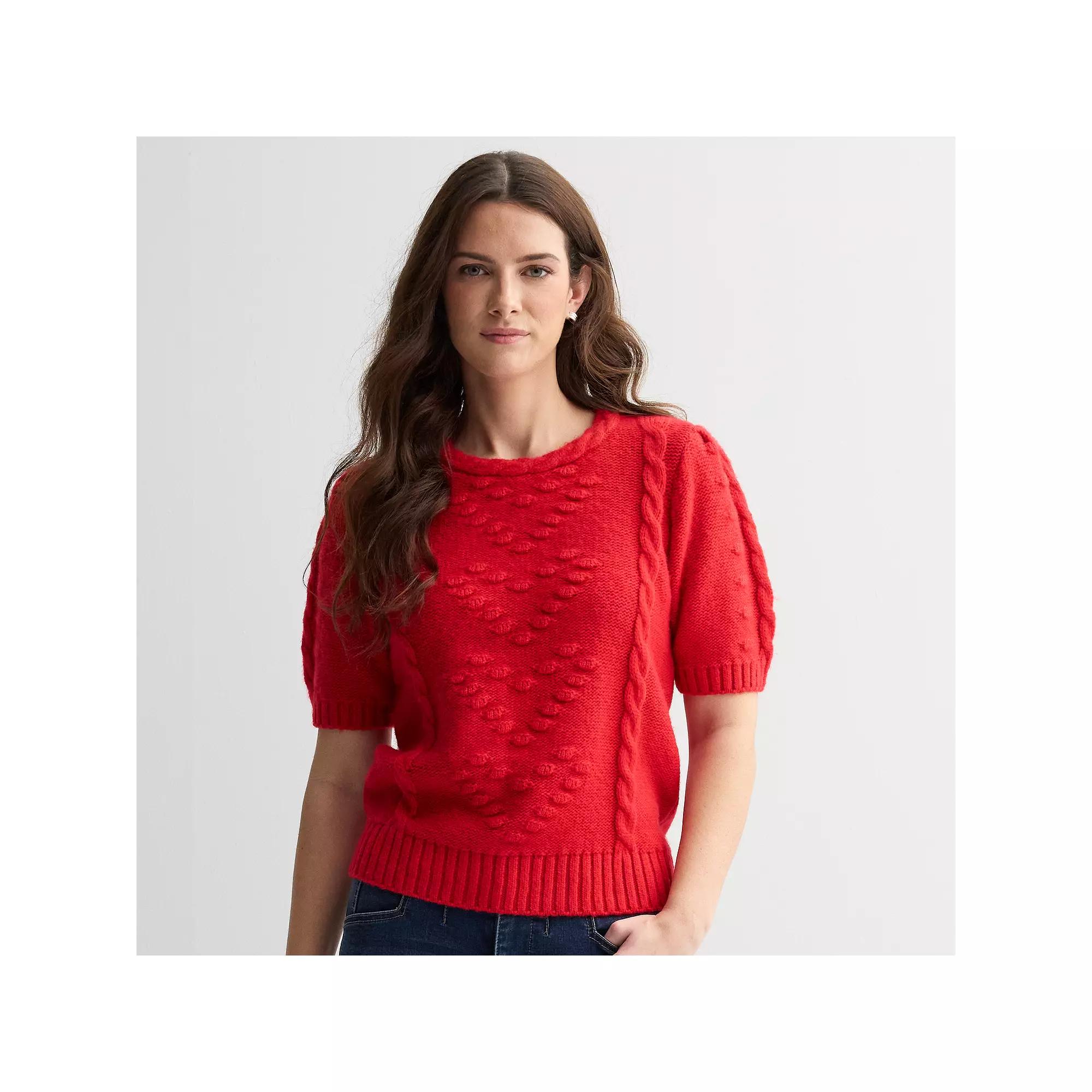 Women's Draper James Short Sleeve Heart Sweater, Size: XL, Red Product Image