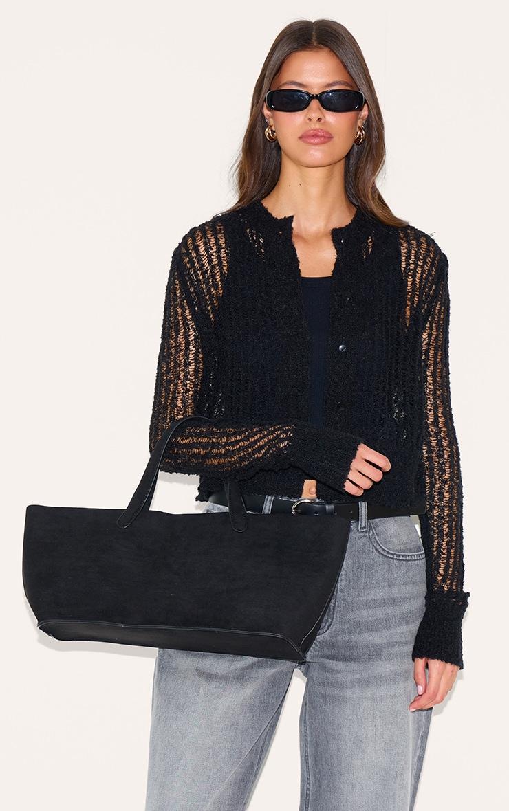  Black Faux Suede Elongated Hand Bag Product Image