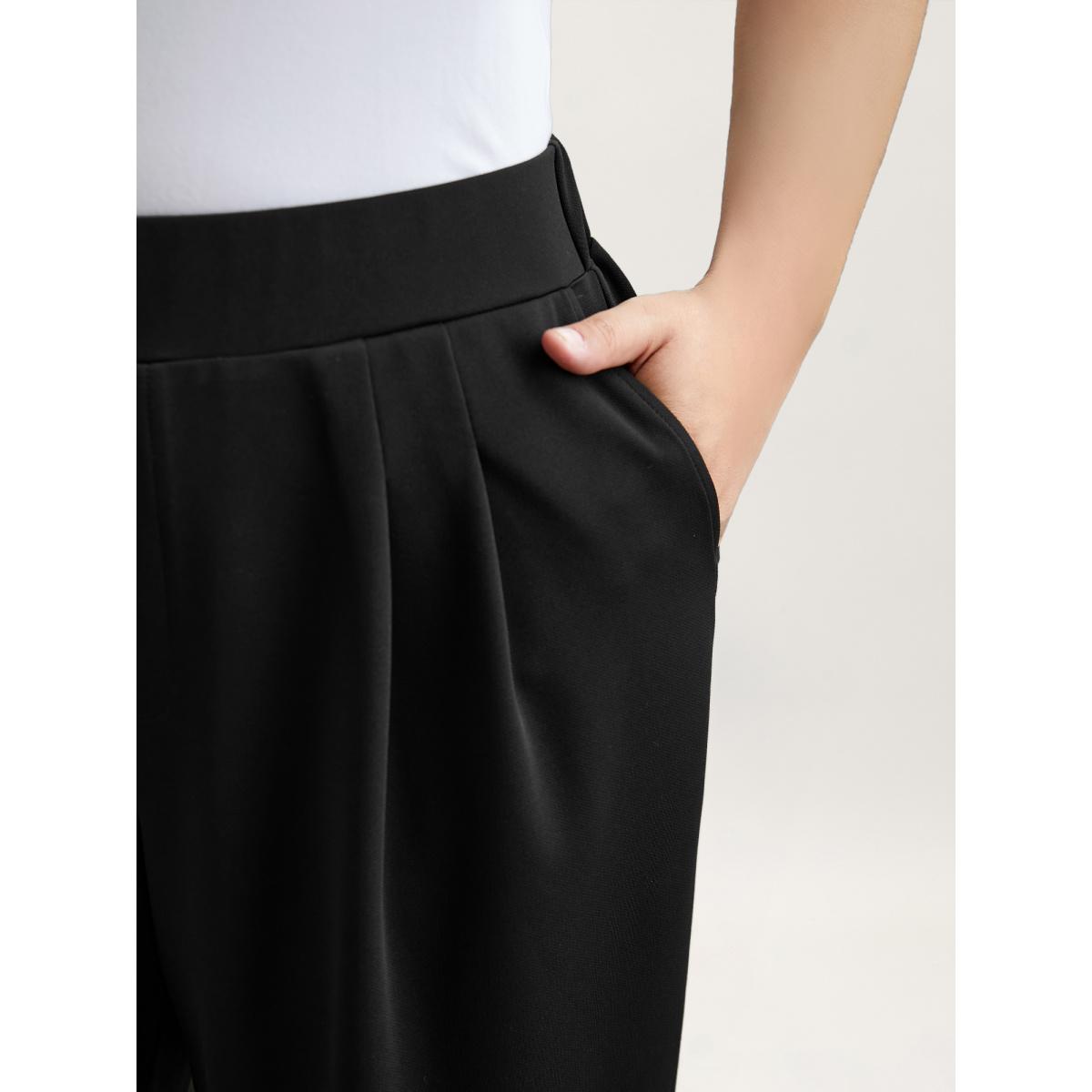 Plus Size Stretchy-Waist Straight Leg Pants Women Black Office Straight Leg Mid Rise Office Pants BloomChic 26/4X Product Image