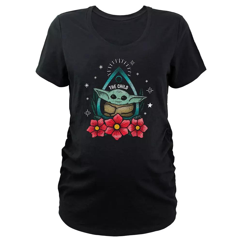 Maternity The Mandalorian Grogu Red Flowers Portrait V-Neck Graphic Tee, Women's,  Product Image
