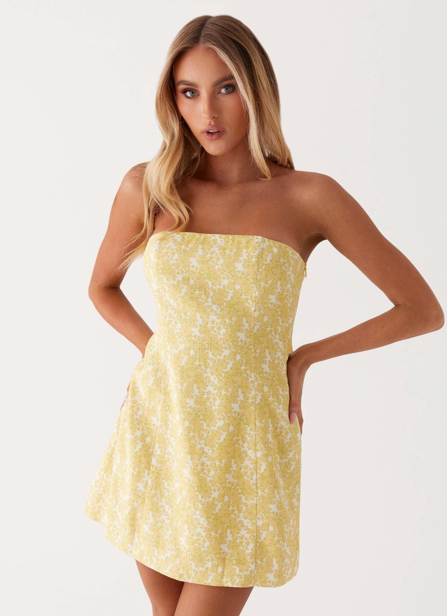Livvy Strapless Mini Dress - Yellow Floral Product Image