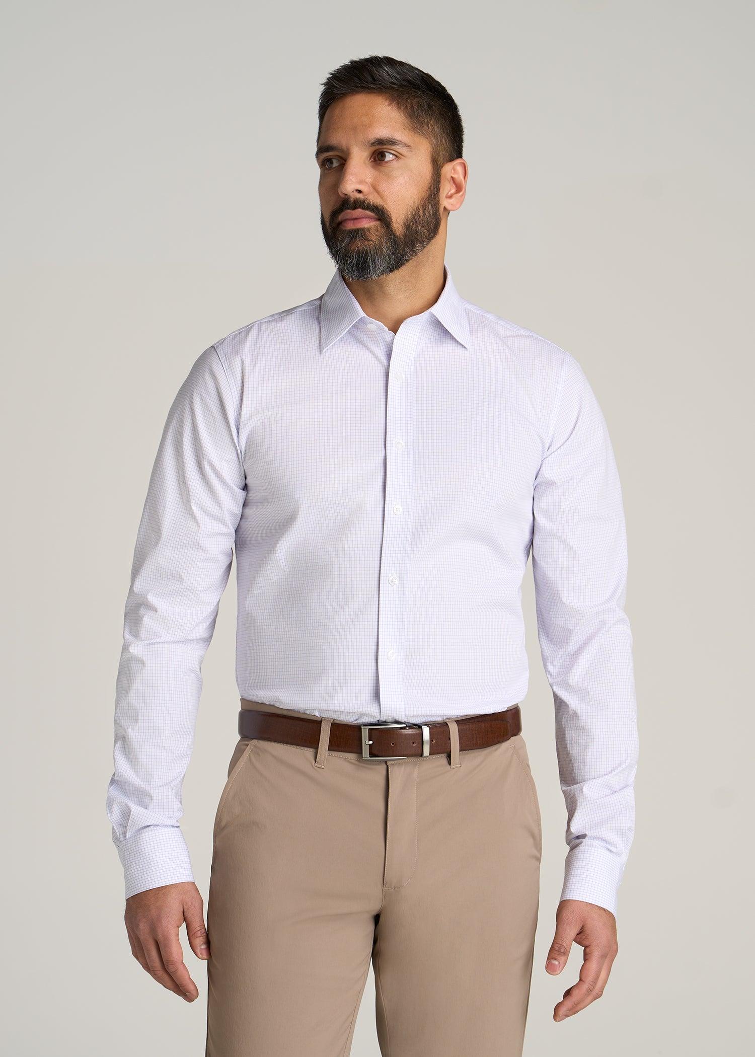 Oskar Button-Up Dress Shirt for Tall Men in Iris Mini Check Male Product Image