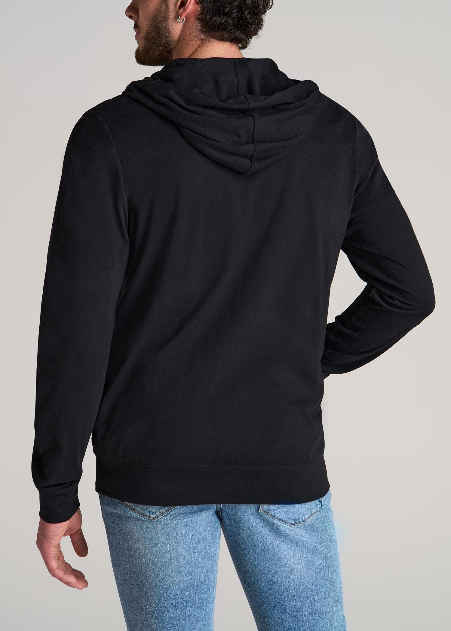 Long Sleeve Full Zip Jersey Hoodie for Tall Men in Black Product Image
