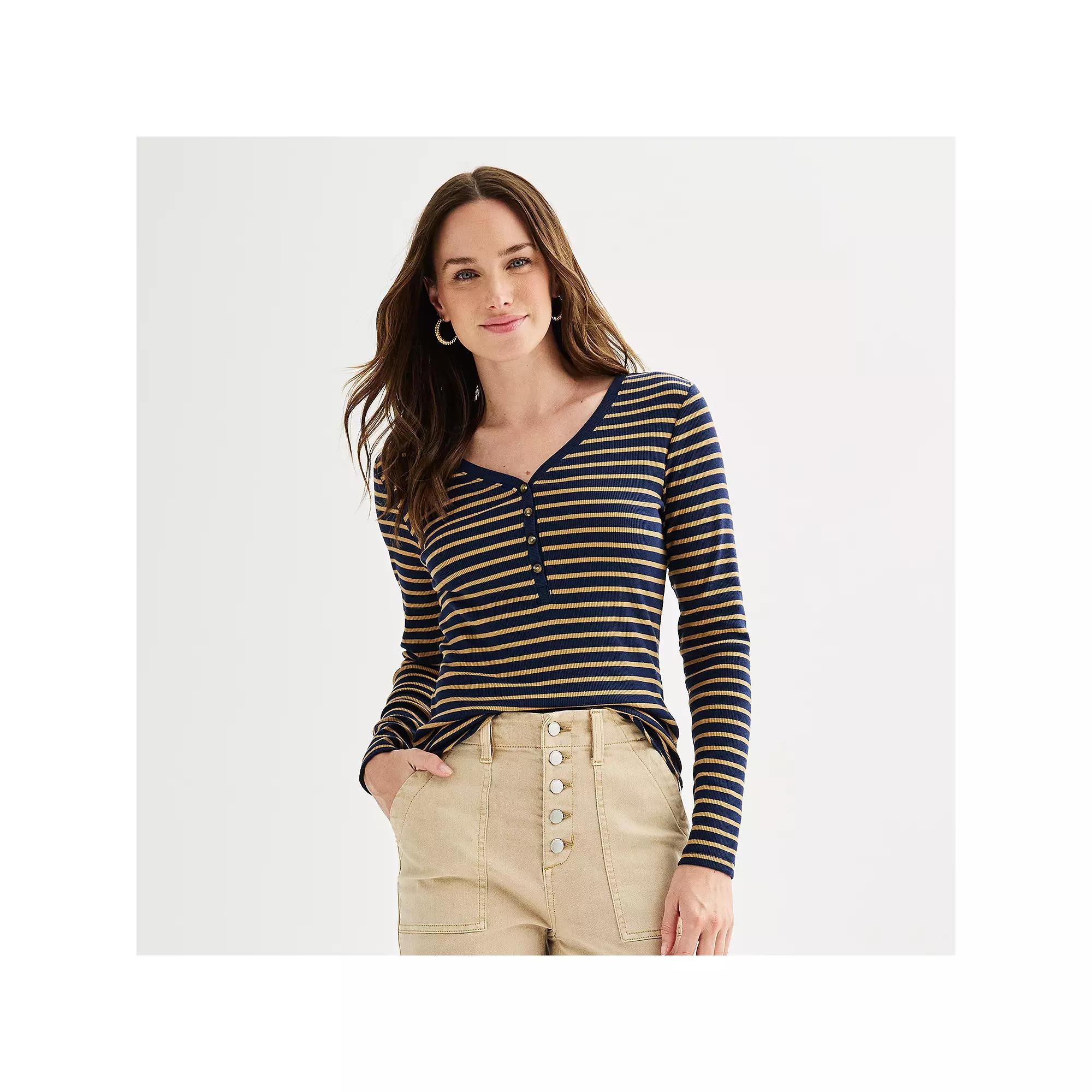 Women's Sonoma Goods For Life® Rib Long Sleeve Henley,  Product Image