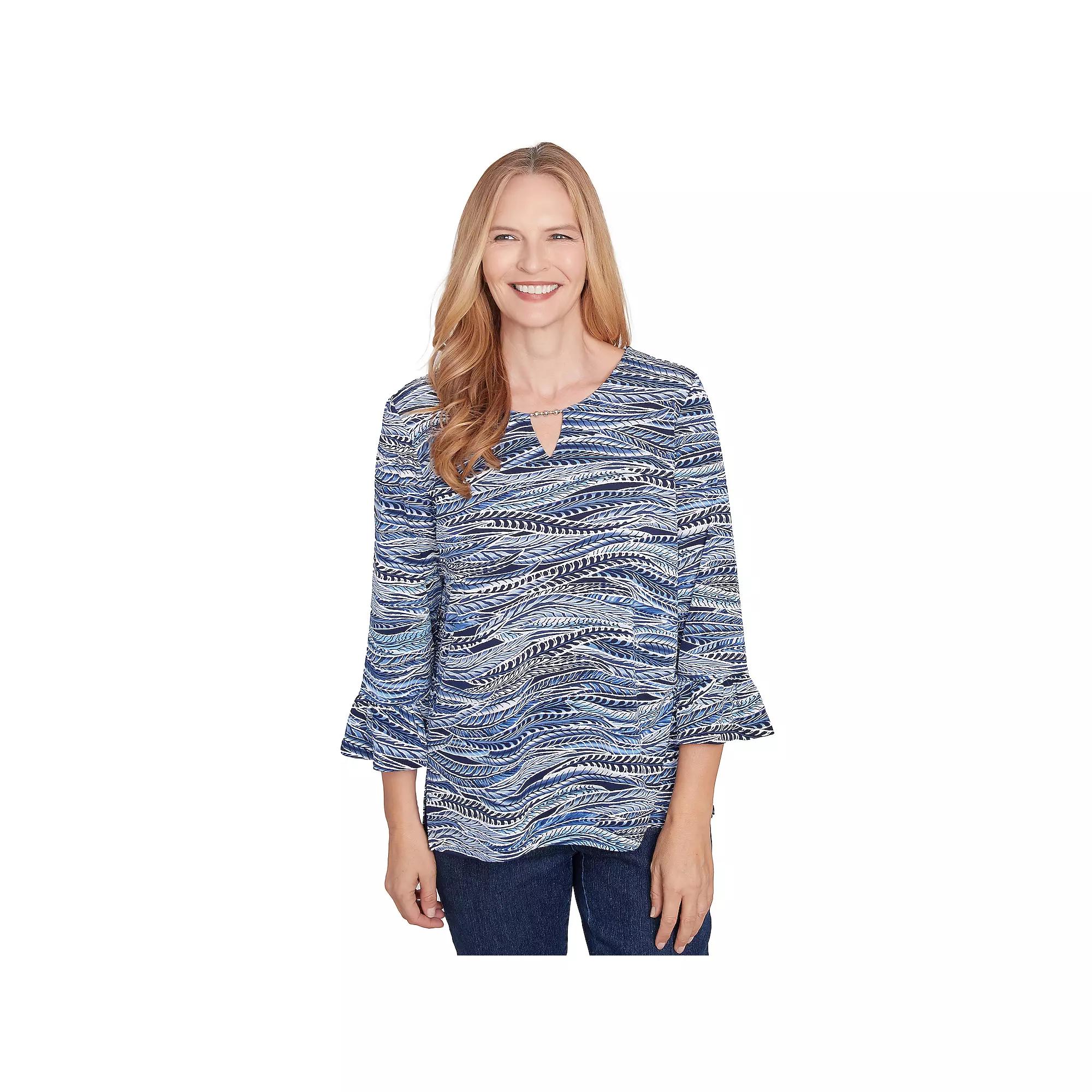 Petite Alfred Dunner Beaded Split Neck Feathers Top, Women's,  Product Image