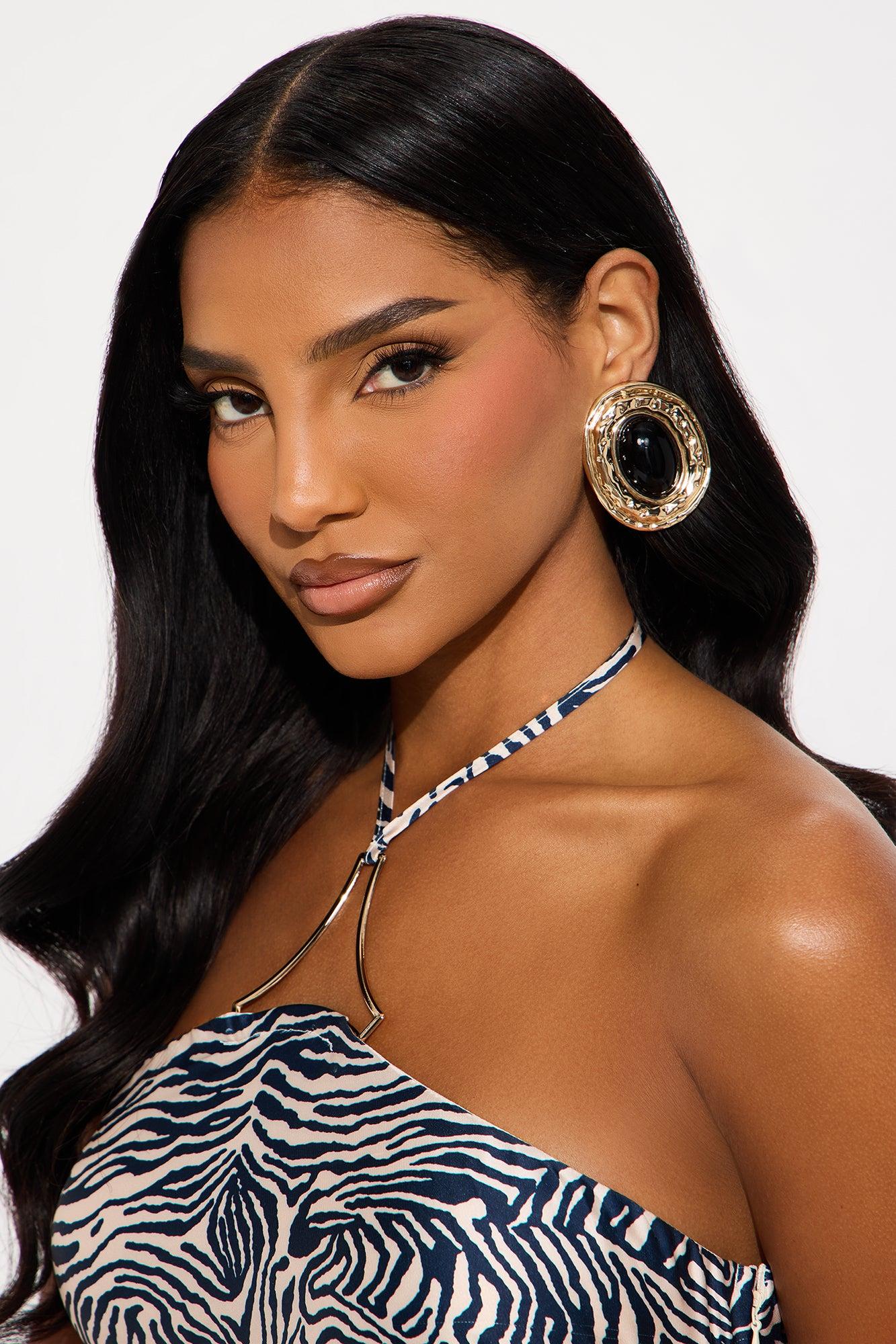 Rosea Drop Earring - Gold/Black Female Product Image