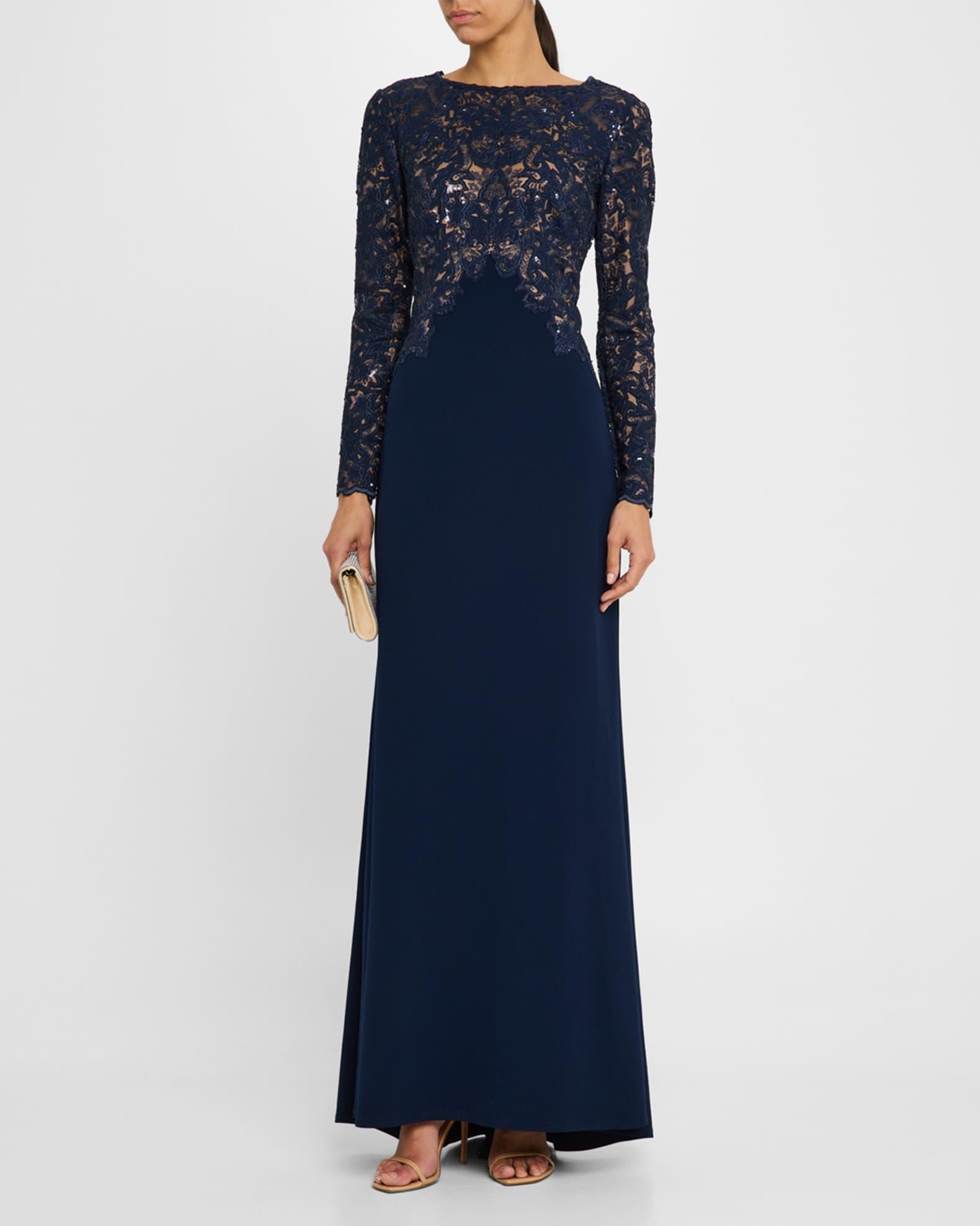 A-Line Crepe & Sequin Lace Gown Product Image