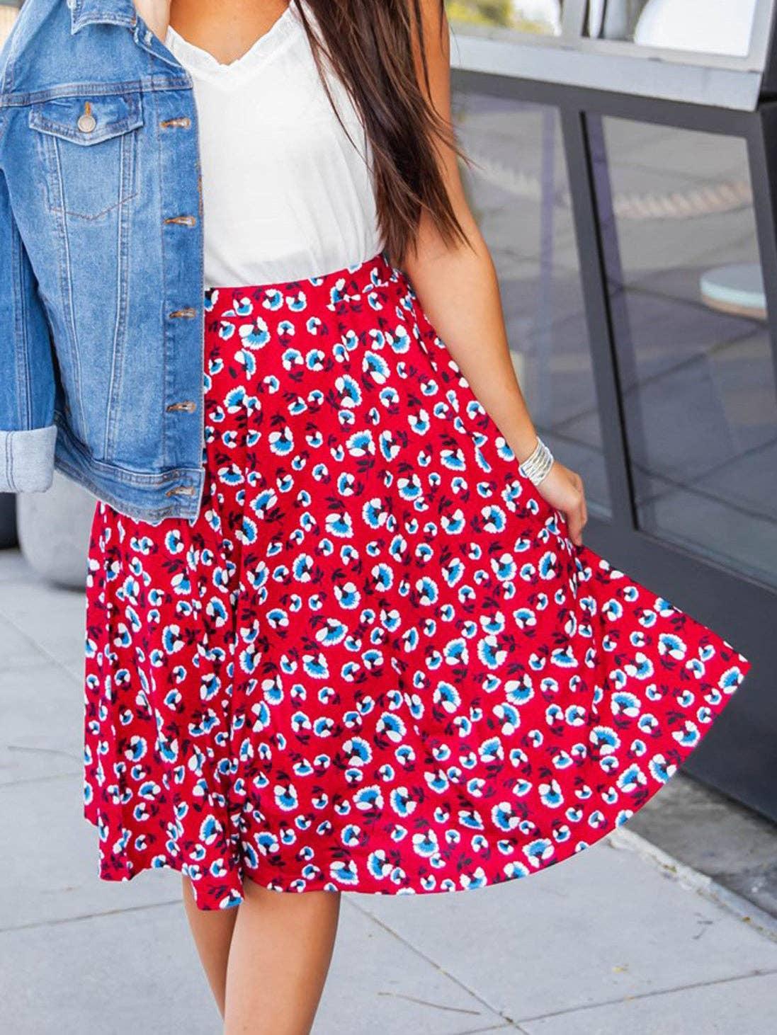 Floral A-line Knee Length Laura Skirt: Green Product Image