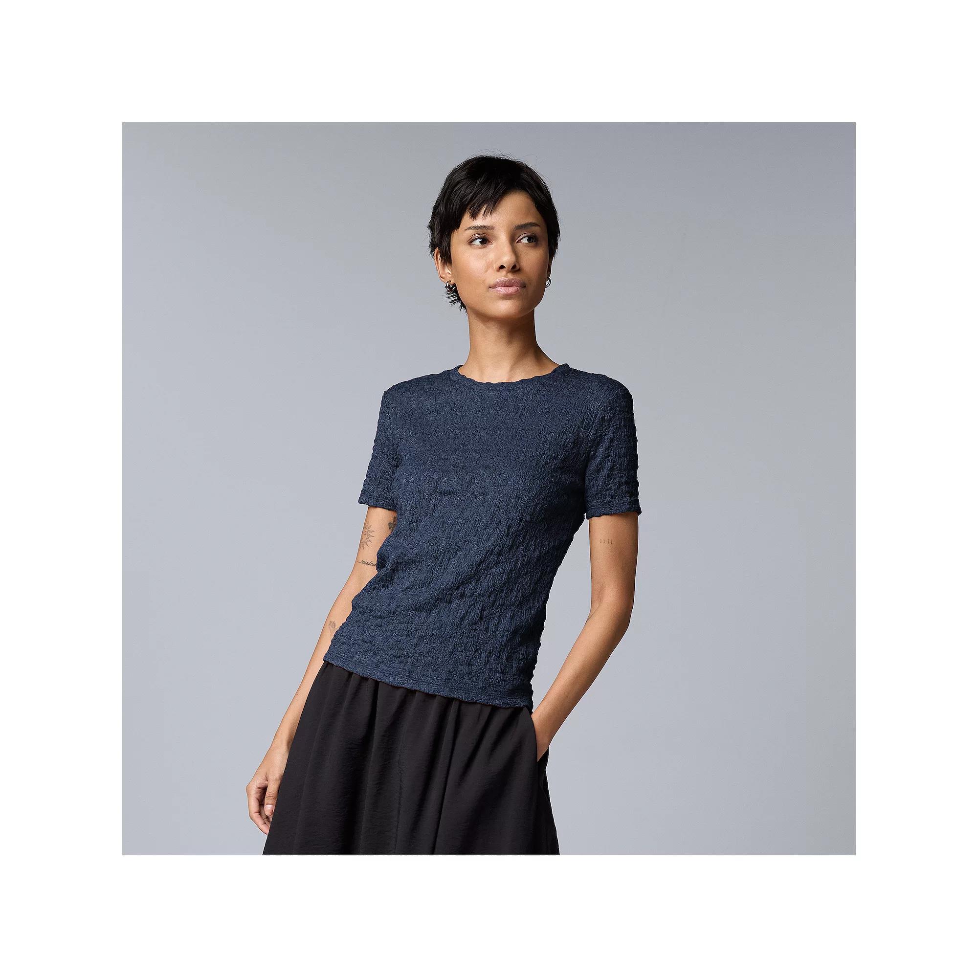 Petite Simply Vera Vera Wang® Texture Tee, Women's, Size: Large Petite, Vera Blue Product Image