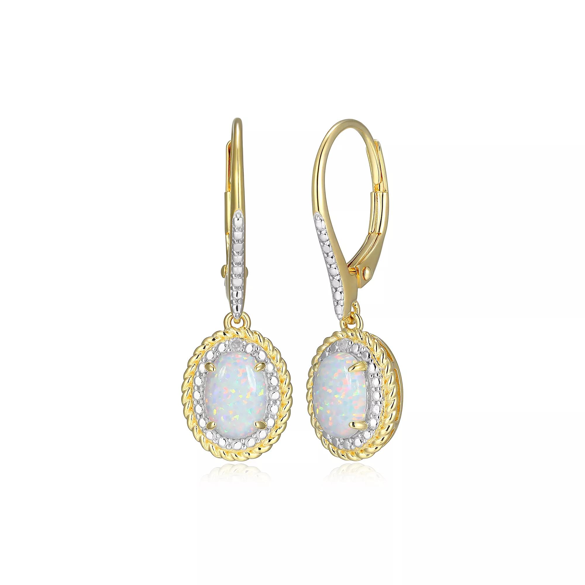 18k Gold Plated Sterling Silver Gemstone & Diamond Accent Halo Leverback Earrings, Women's, October Created White Product Image