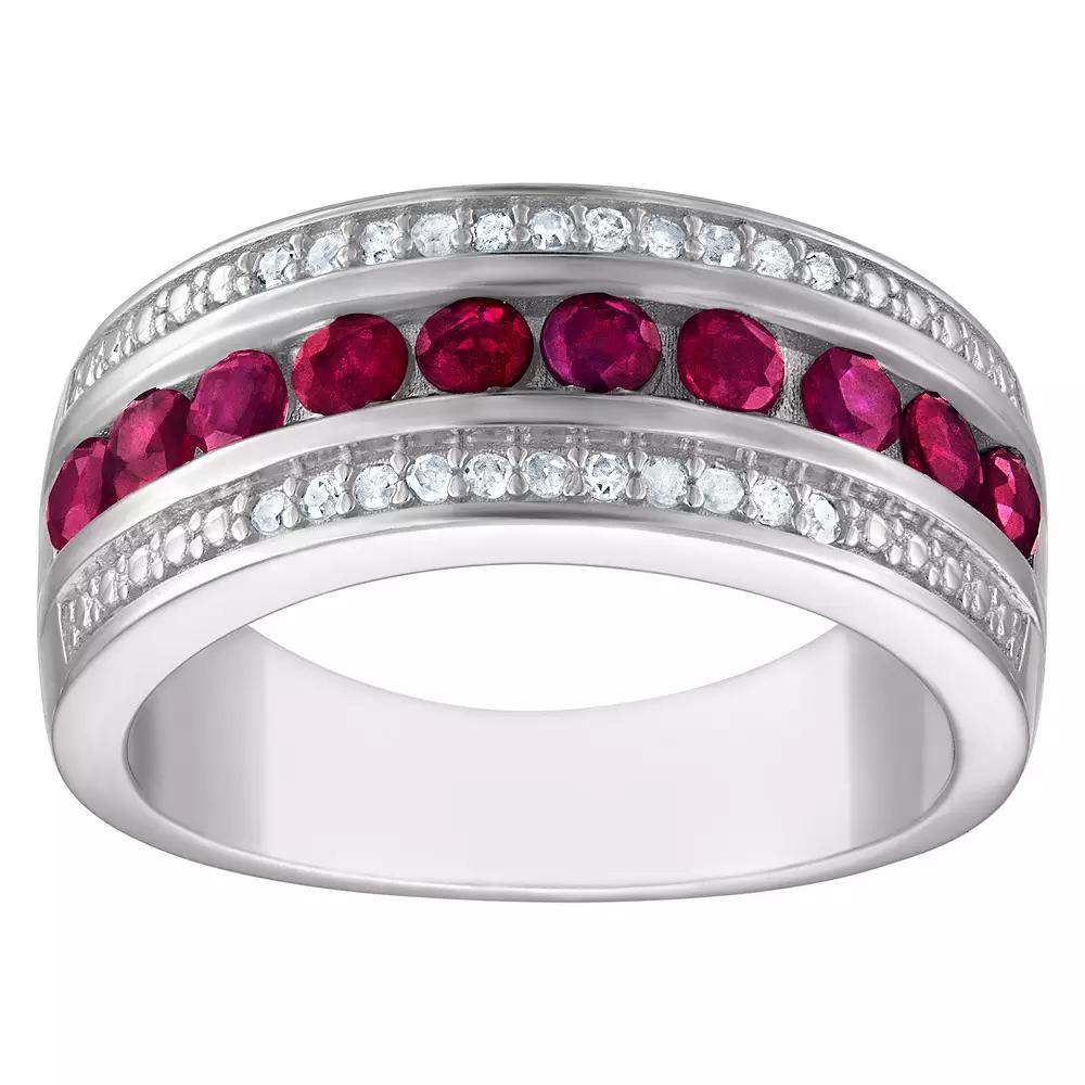 Tiara Sterling Silver Ruby & 1/10 Carat T.W. Diamond Ring, Women's,  Product Image