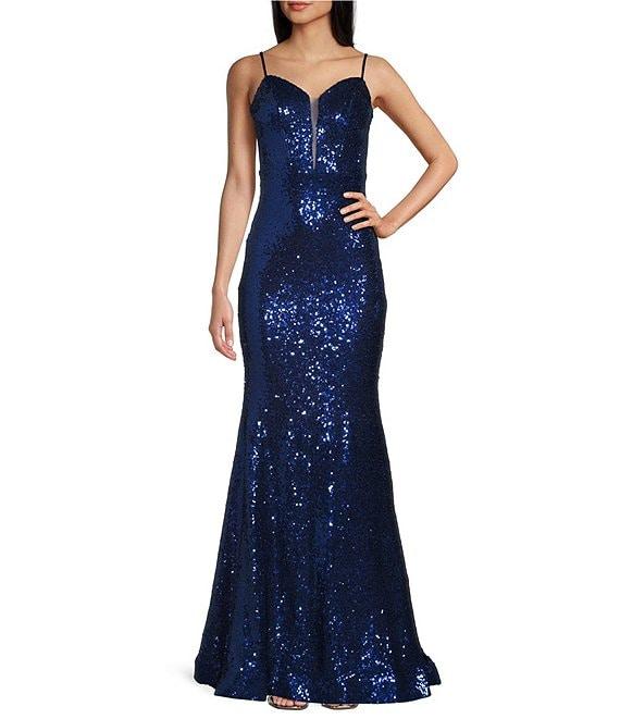 B. Darlin Sequin V-Neck Long Dress With Train Product Image