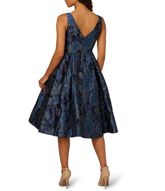 Adrianna Papell Jacquard Floral Metallic Print Sleeveless Midi Dress Product Image