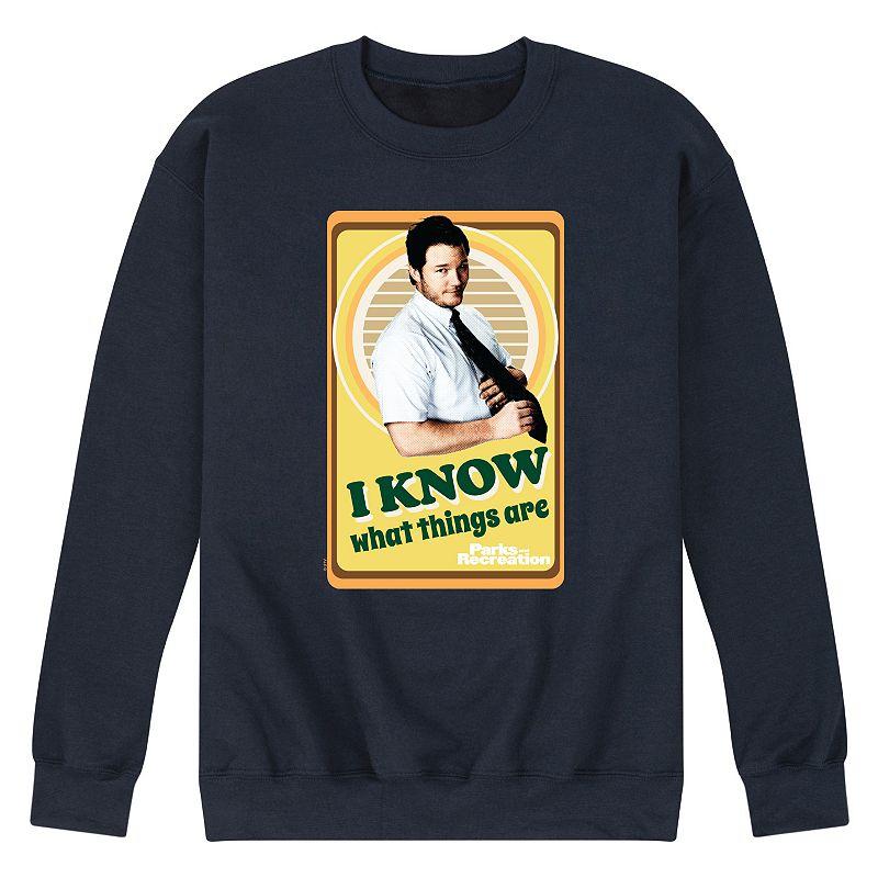 Mens Parks And Recs I Know What Things Fleece Sweatshirt Athletic Grey Product Image