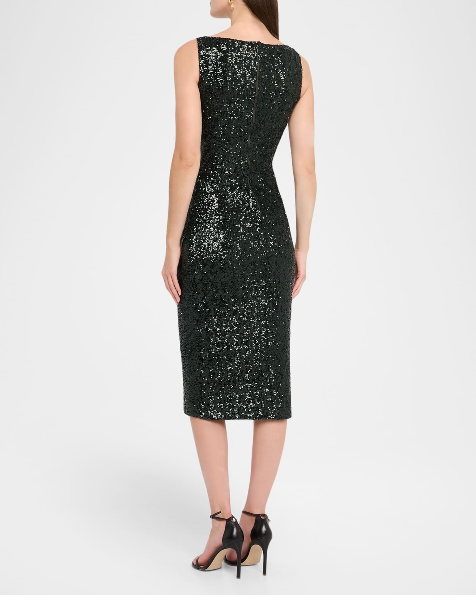 Portrait-Neck Sleeveless Sequined Stretch Dress Product Image