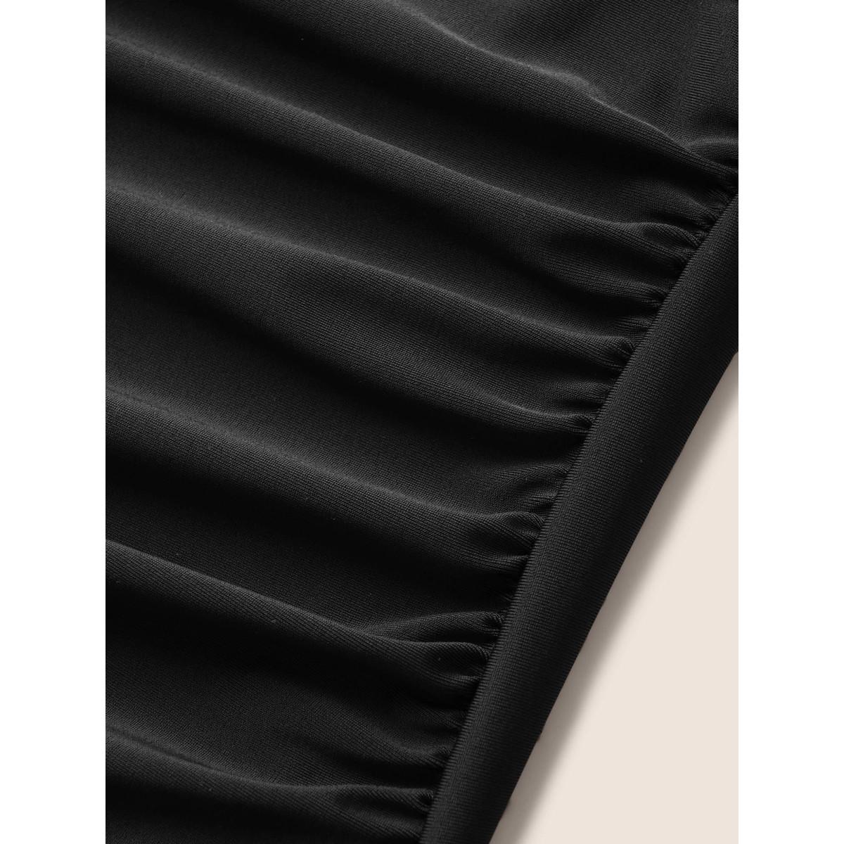 Plus Size Overlap Collar Back Crisscross Ruched One Piece Swimsuit Women's Swimwear Black Beach Woven ribbon&lace trim Curve Bathing Suits High stretch One Pieces BloomChic 10/M Product Image