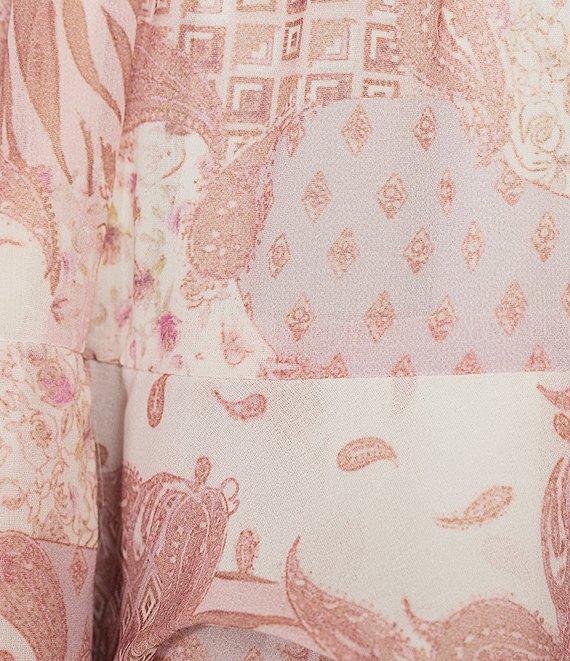 Storia Floral Patch Print Deep V-Neck Flutter Sleeve Open Back Tiered Ruffle Dress Product Image