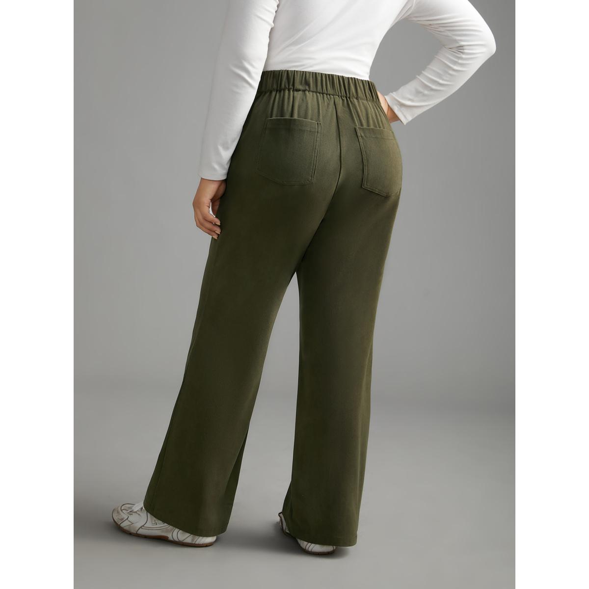 Plus Size Mid Rise Double Breasted Pleated Bootcut Pants Women ArmyGreen Elegant Bootcut Mid Rise Everyday Pants BloomChic 10/M Product Image