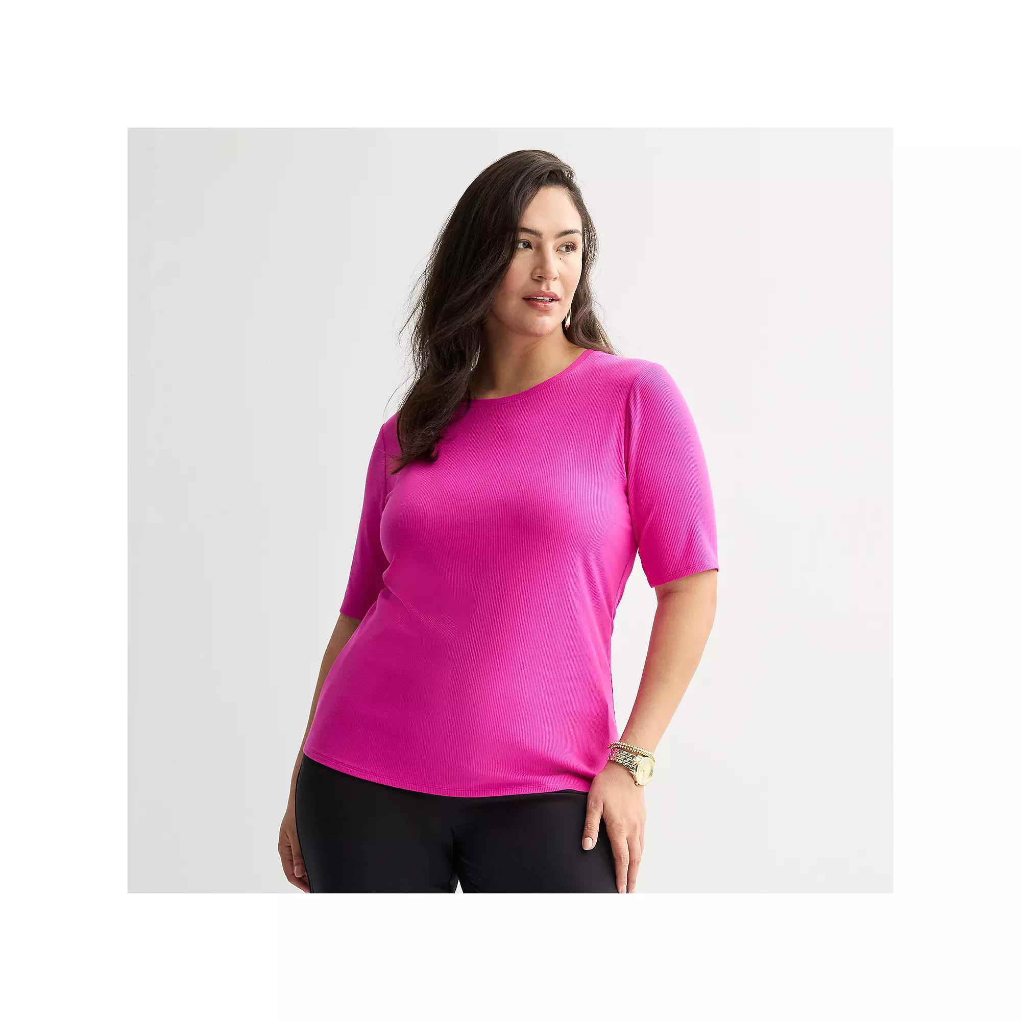Plus Size Nine West Fitted Elbow Sleeve Top, Women's, Size: 5XL, Orchid Landscape Product Image