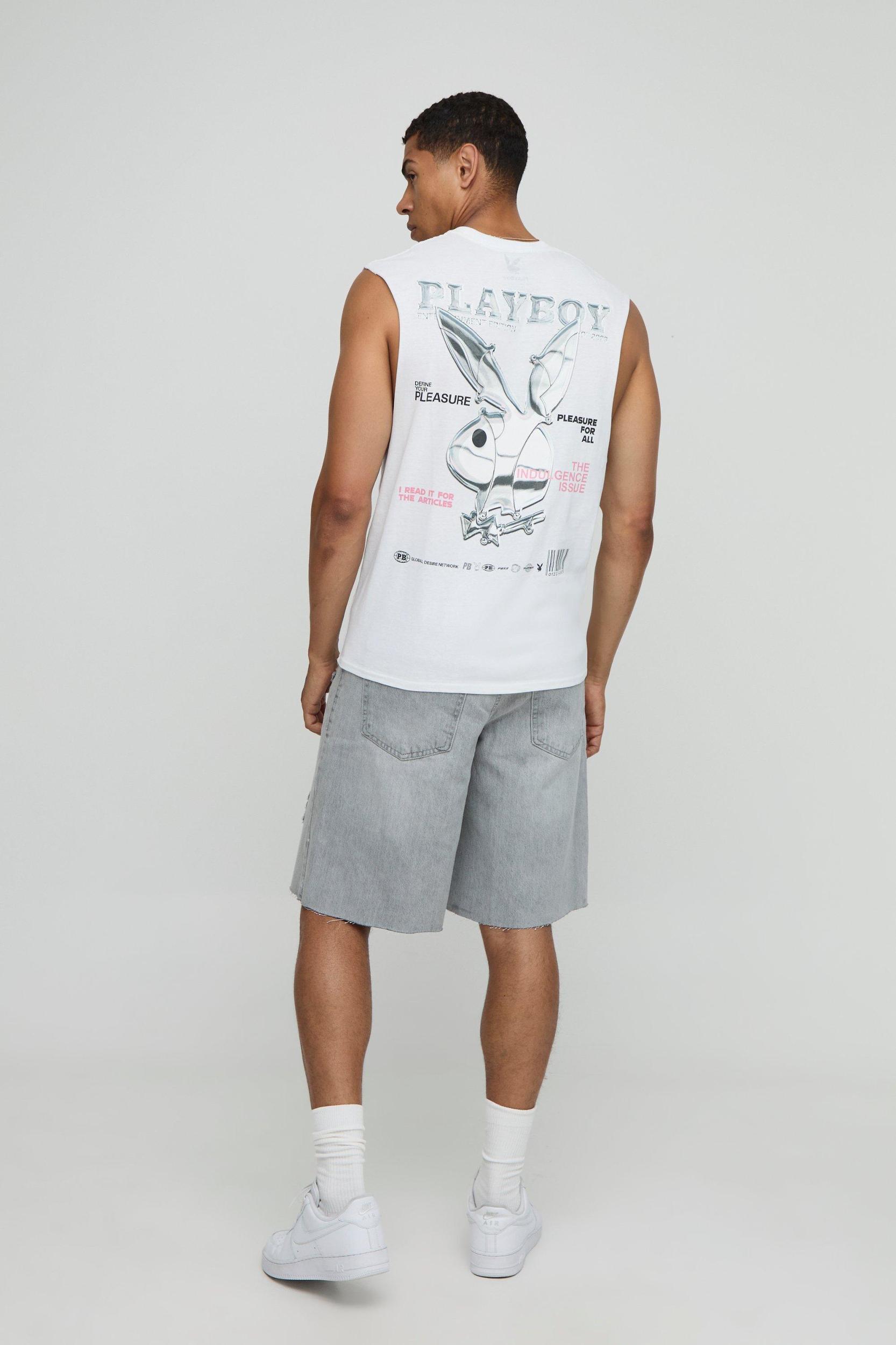 White Regular Fit Playboy License Tank | boohooMAN USA Product Image