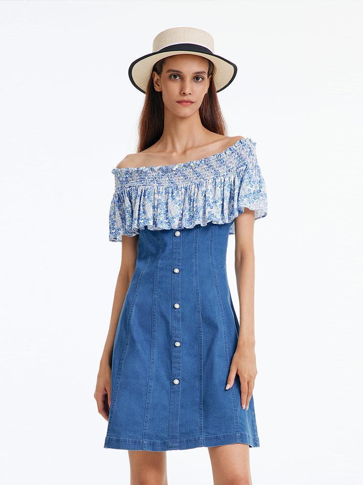 Denim Dress With Patchwork Floral Product Image