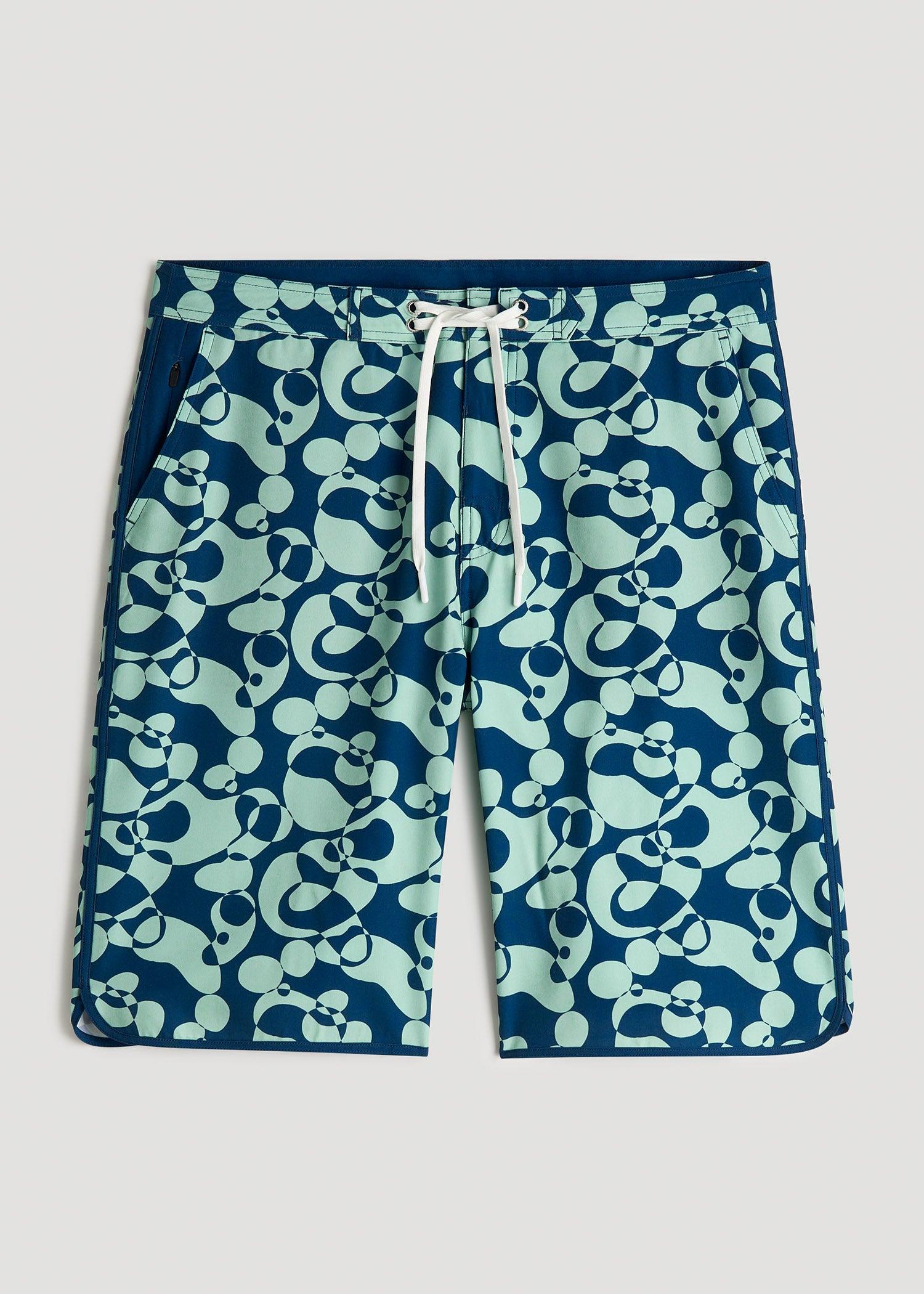 Hi-Tide Scallop Board Shorts for Tall Men in Mint Abstract Male Product Image