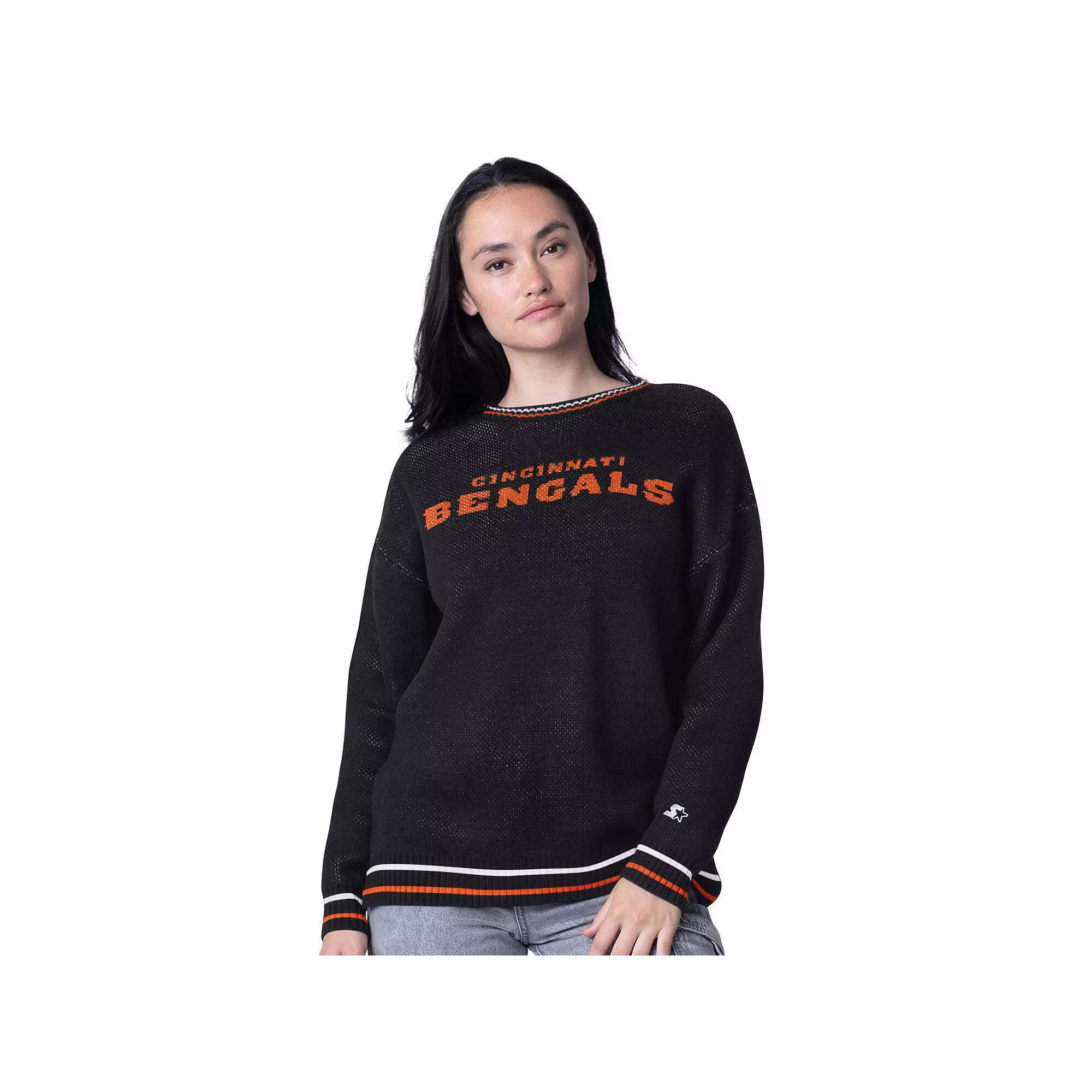 Women's Starter Black Cincinnati Bengals Ladies On the Ball Intarsia Pullover Sweater, Size: 2XL Product Image