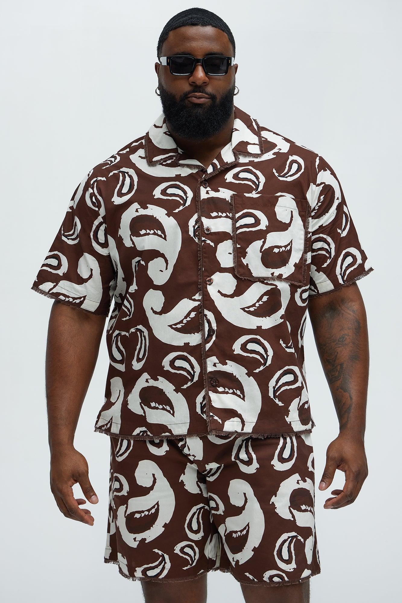 Paisley Print Frayed Shirt - Brown/combo Product Image