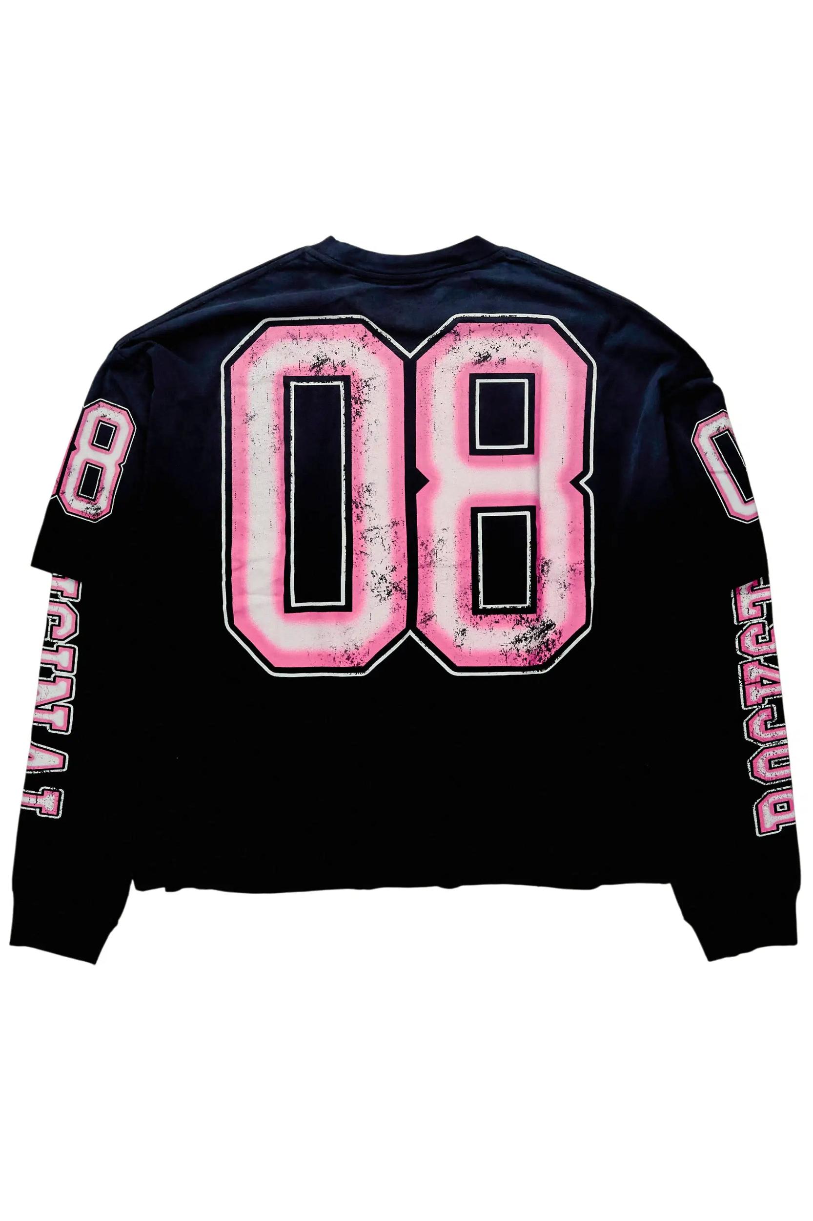 Fields Black/Pink Double Layer Long Sleeve Graphic T-Shirt Male Product Image