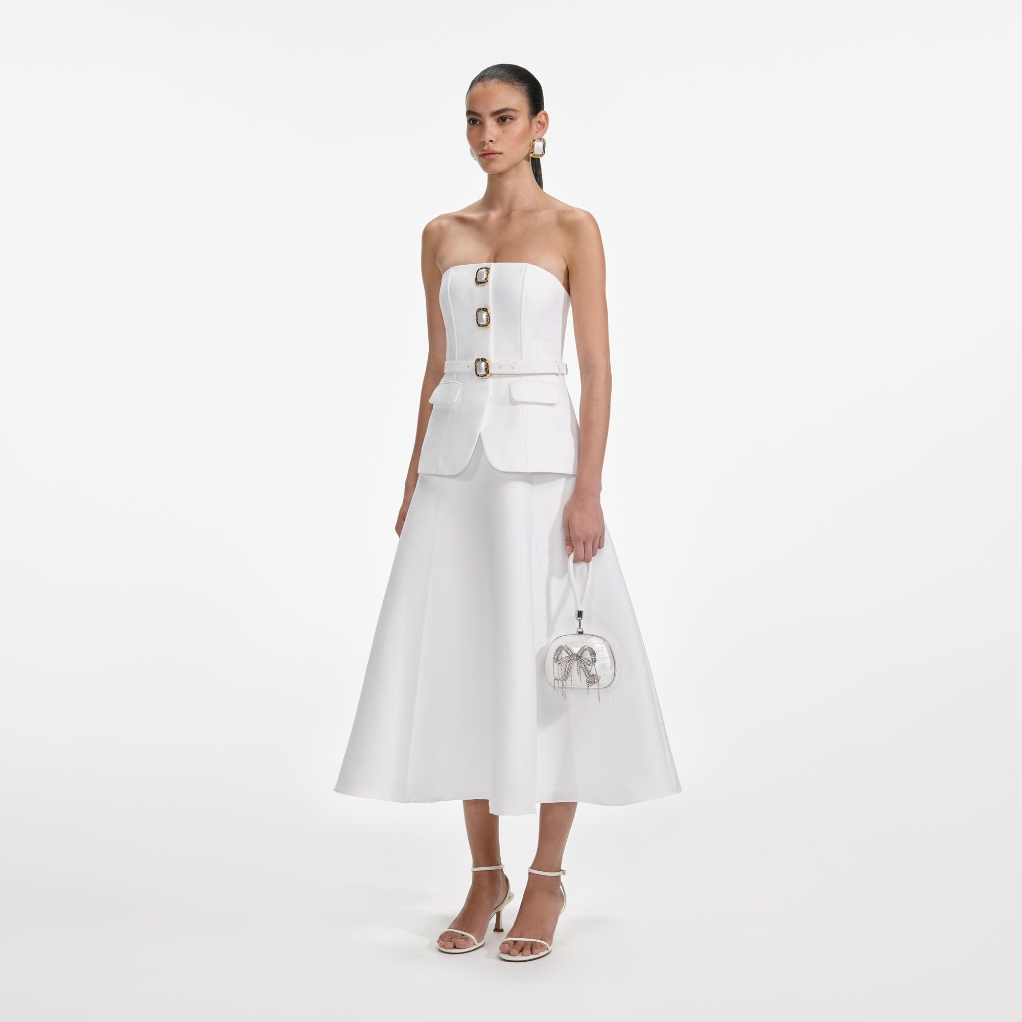 White Taffeta Bandeau Midi Dress Product Image