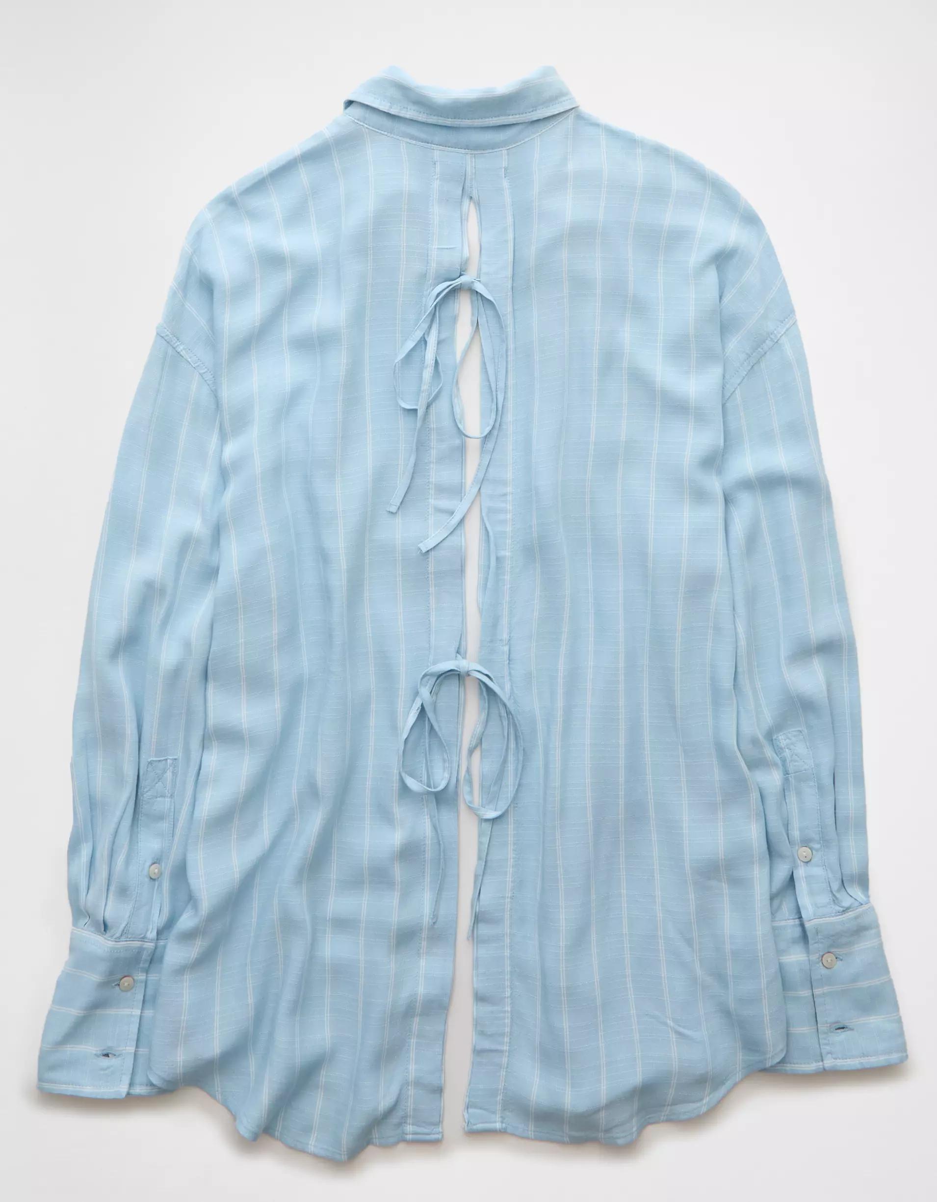 AE Long-Sleeve Tie Back Button-Up Shirt Product Image