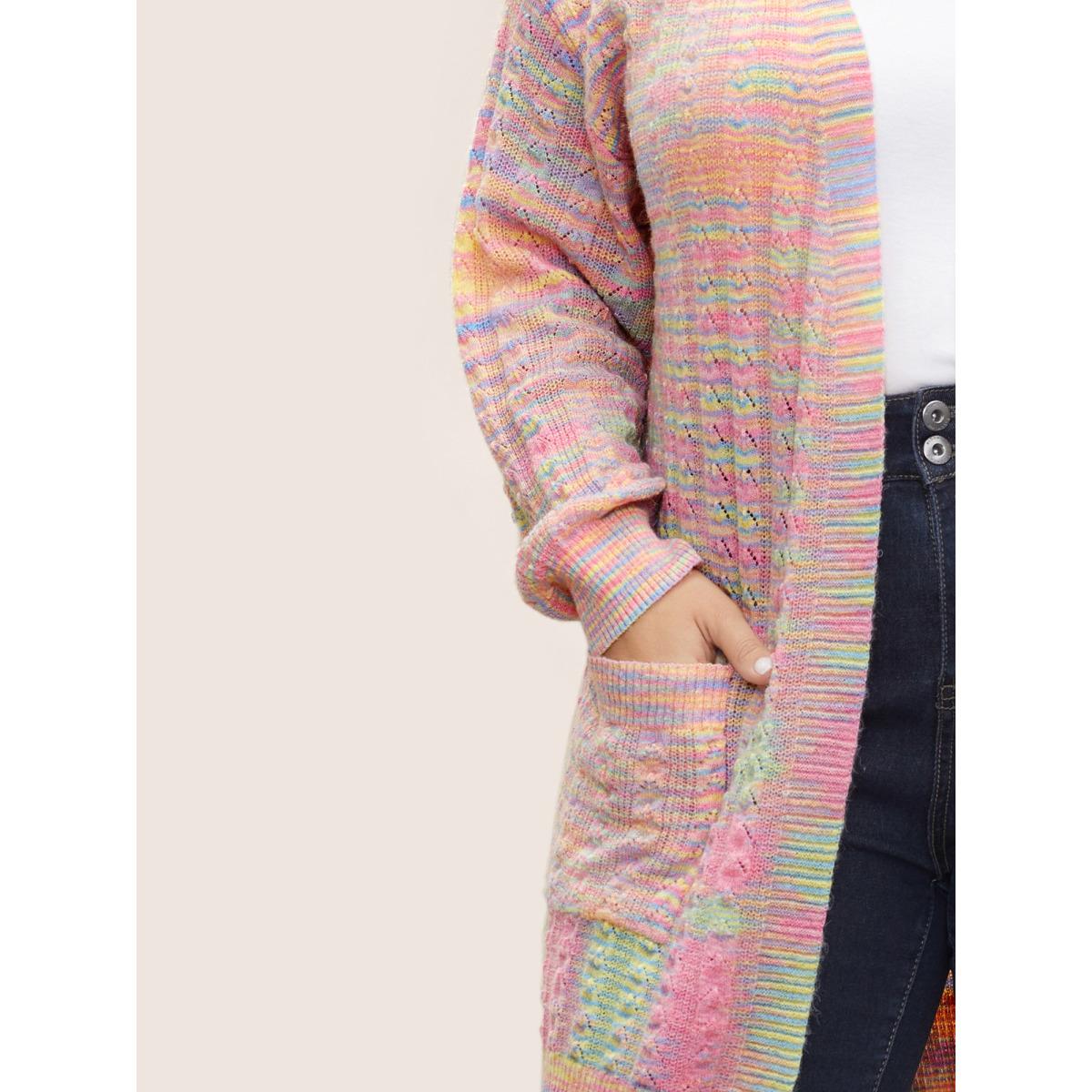 Plus Size Ombre Heather Texture Cable Knit Pocket Cardigan Multicolor Women Casual Long Sleeve Everyday Cardigans BloomChic 18-20/2X Product Image