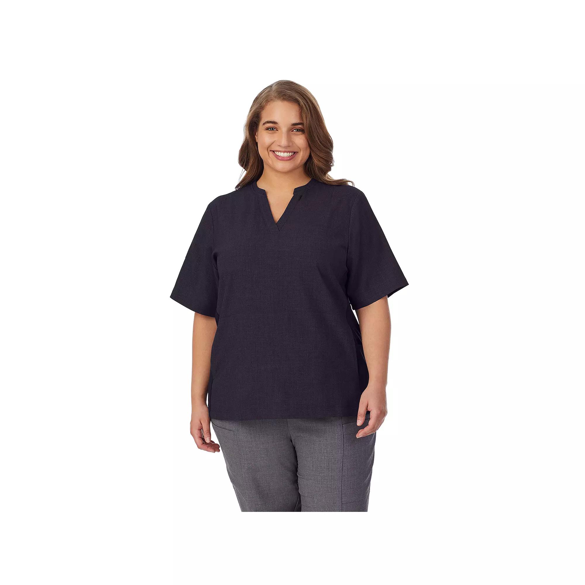 Plus Size Cuddl Duds® Scrubs 4-Pocket Split Neck Top, Women's, Size: 1XL, Black Product Image