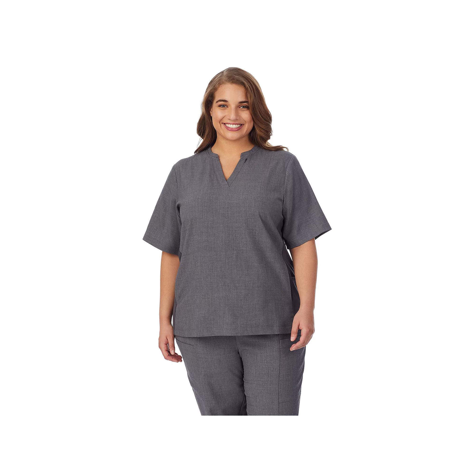 Plus Size Cuddl Duds® Scrubs 4-Pocket Split Neck Top, Women's, Size: 3XL, Grey Heather Gray Product Image