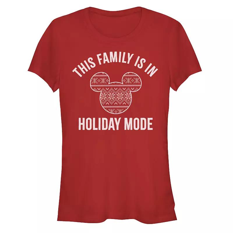 Disney's Mickey Mouse Juniors' This Family Is In Holiday Mode Graphic Tee, Women's, Size: Large, Red Product Image