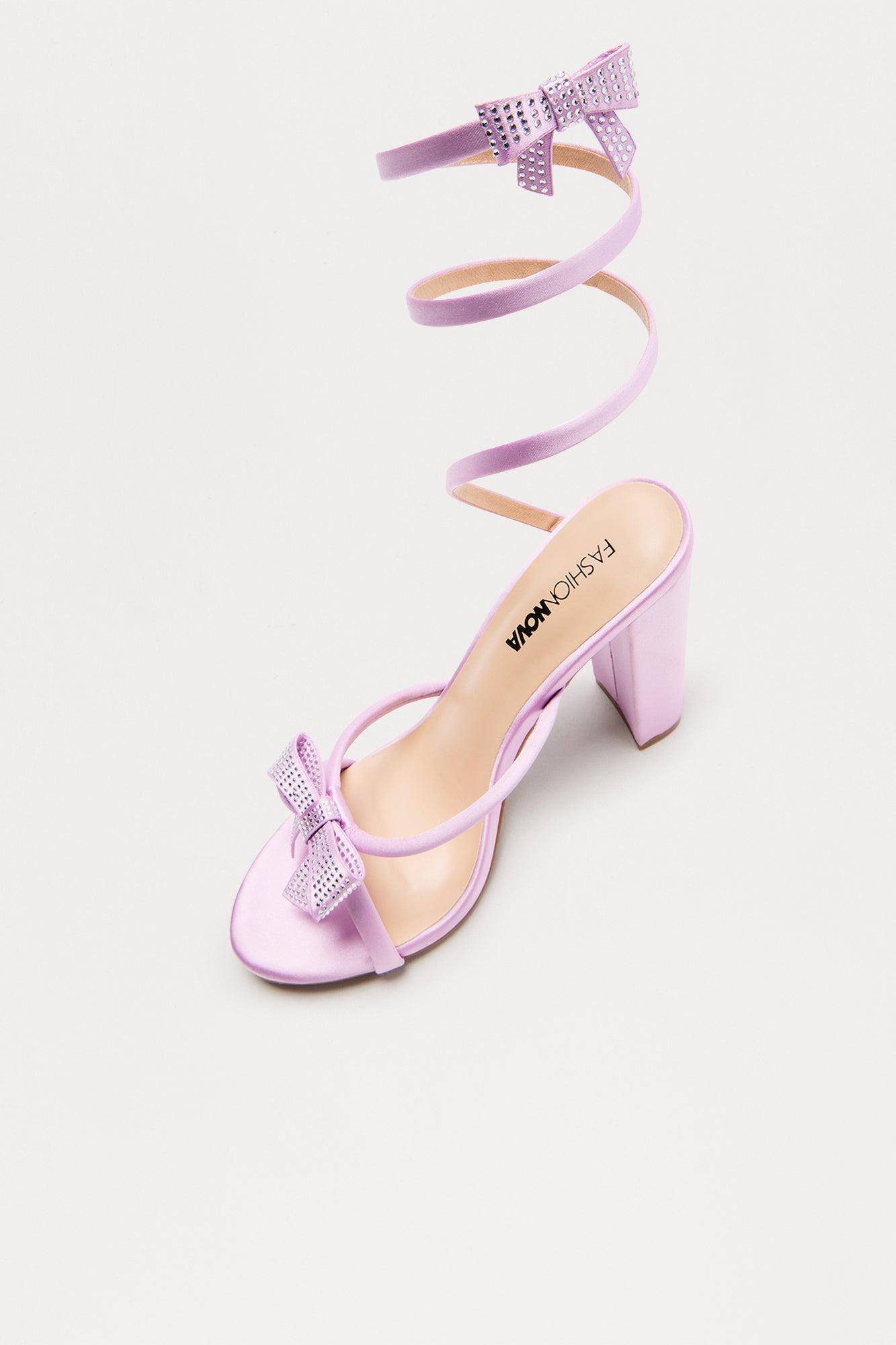 Maxima Rhinestone Bow Wrap Up Heels - Lilac Female Product Image