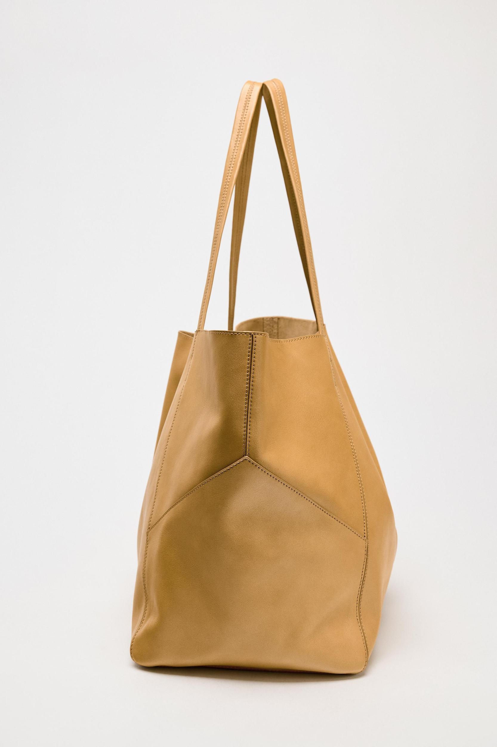 LARGE LEATHER TOPSTITCHED SHOPPER Product Image