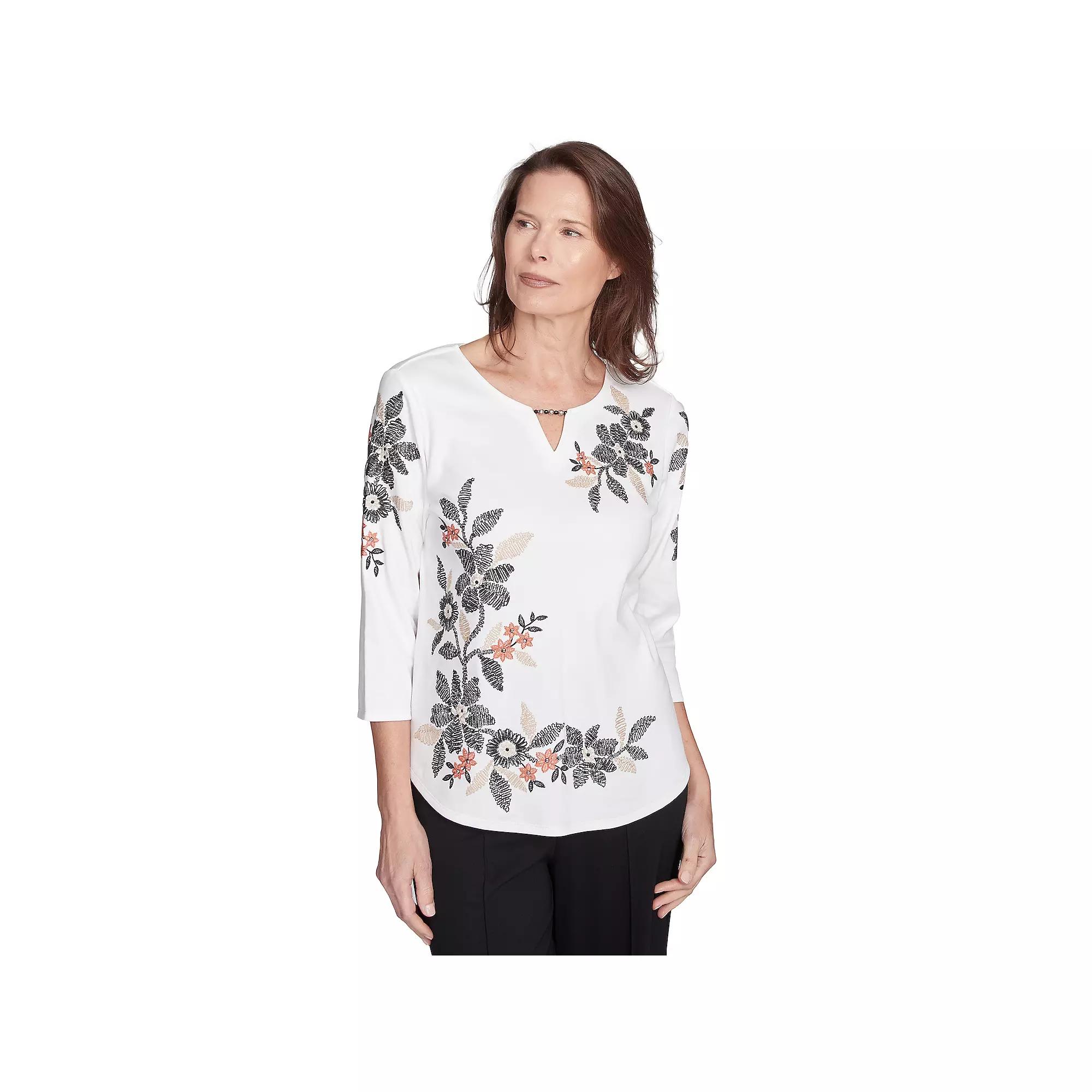 Alfred Dunner Women's Earthy Floral Embroidered Textured Top,  Product Image