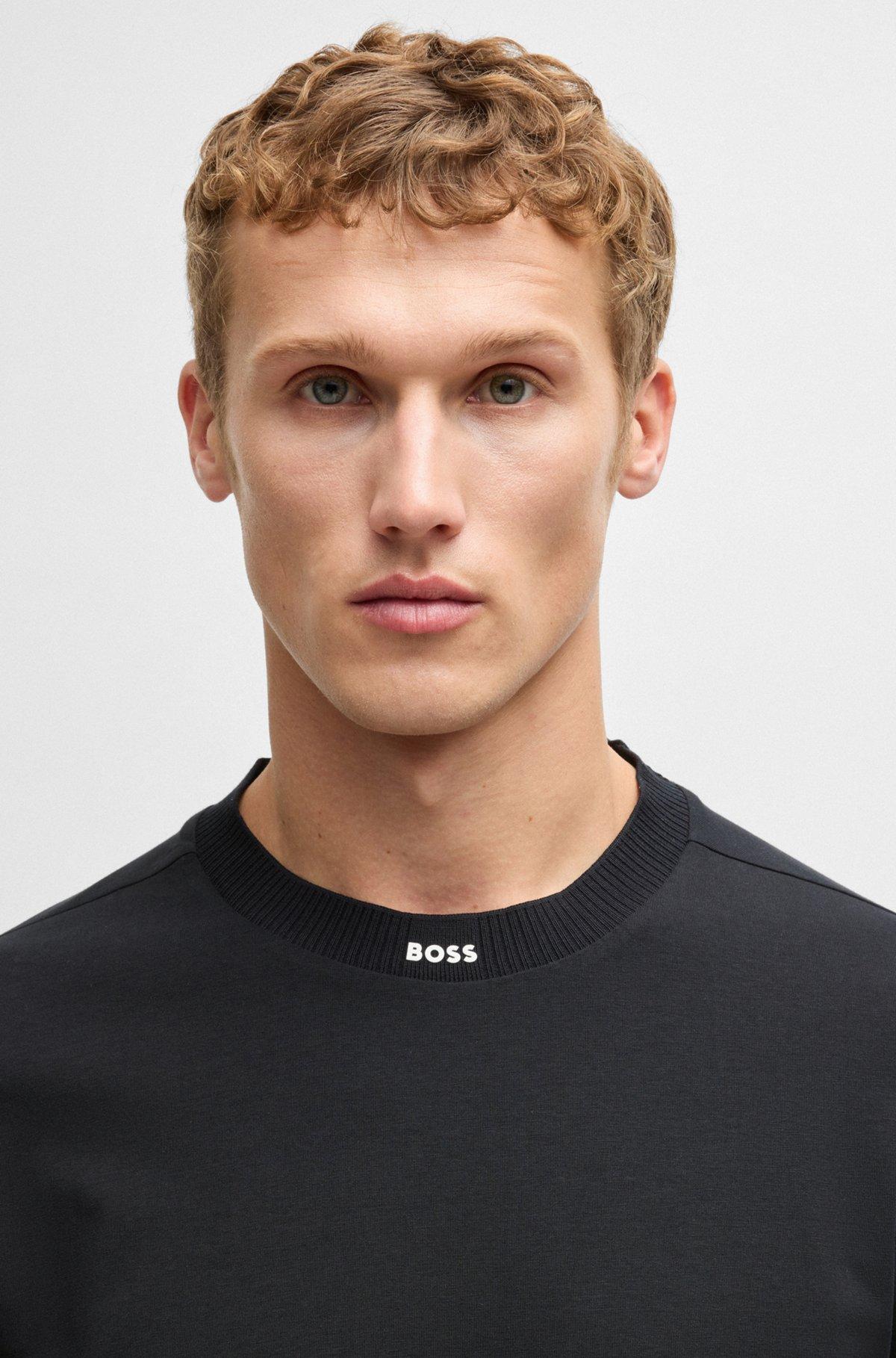 Stretch-cotton T-shirt with logo collar Product Image