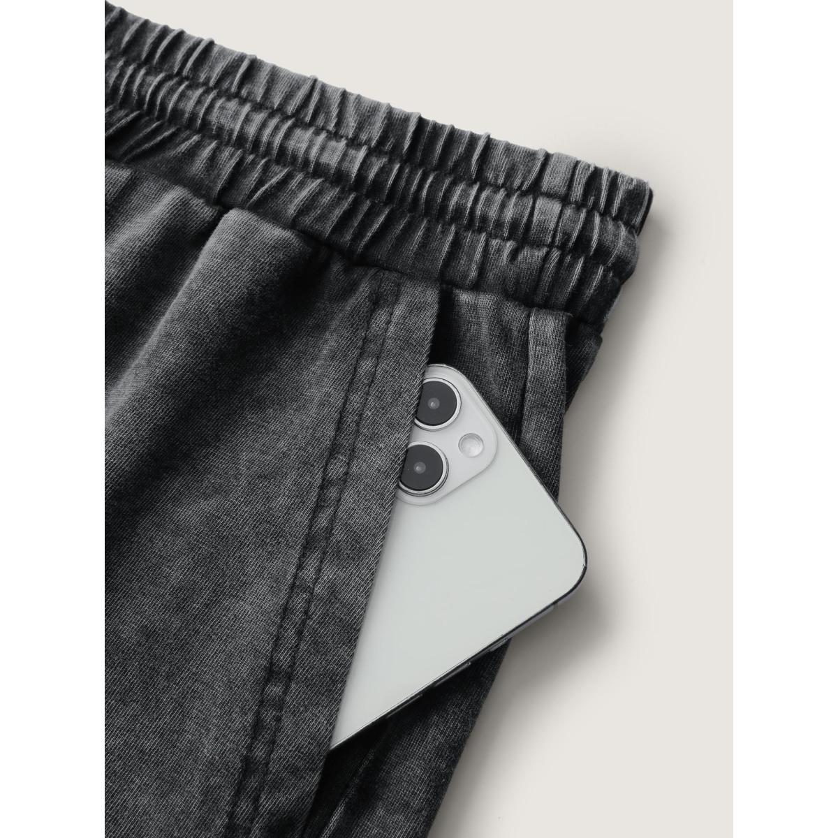 Plus Size Vintage Washed Drawstring Wide Leg Pants Women Black Leisure Loose Mid Rise Casual Pants BloomChic 10/M Product Image