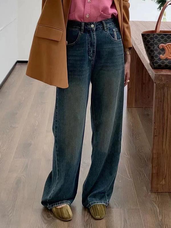 Vintage Blue Wash Distressed High Rise Boyfriend Jeans Product Image